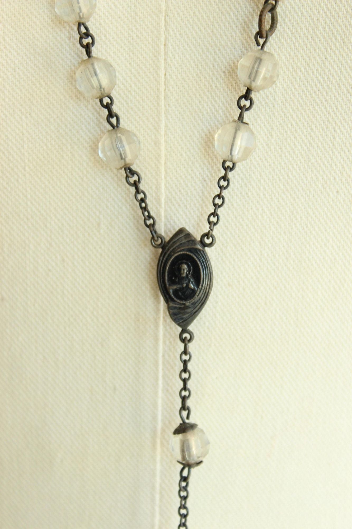Vintage 1940s 1950s Signed McKenna Sterling Silver Rosary with Lucite Beads