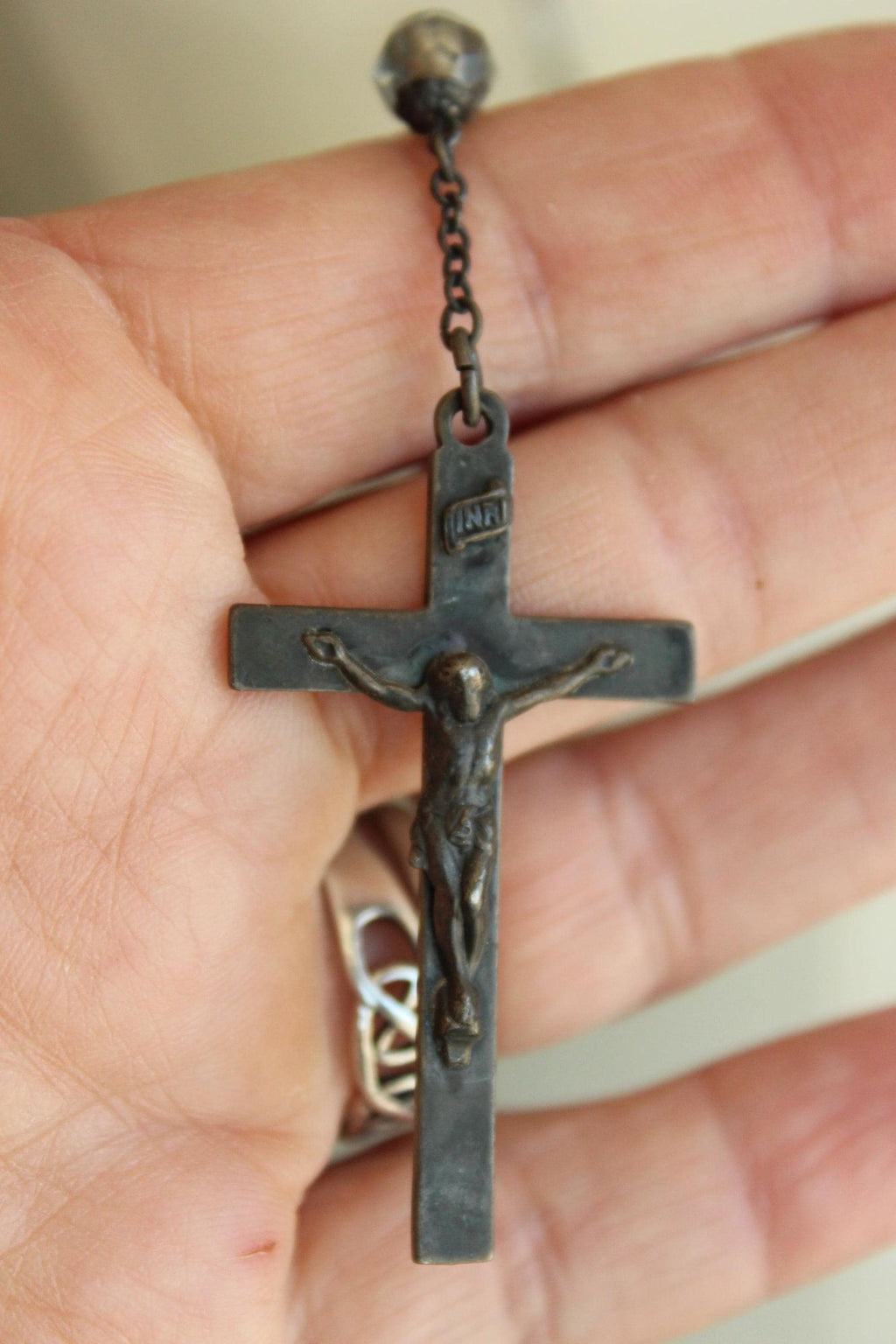 Vintage 1940s 1950s Signed McKenna Sterling Silver Rosary with Lucite Beads