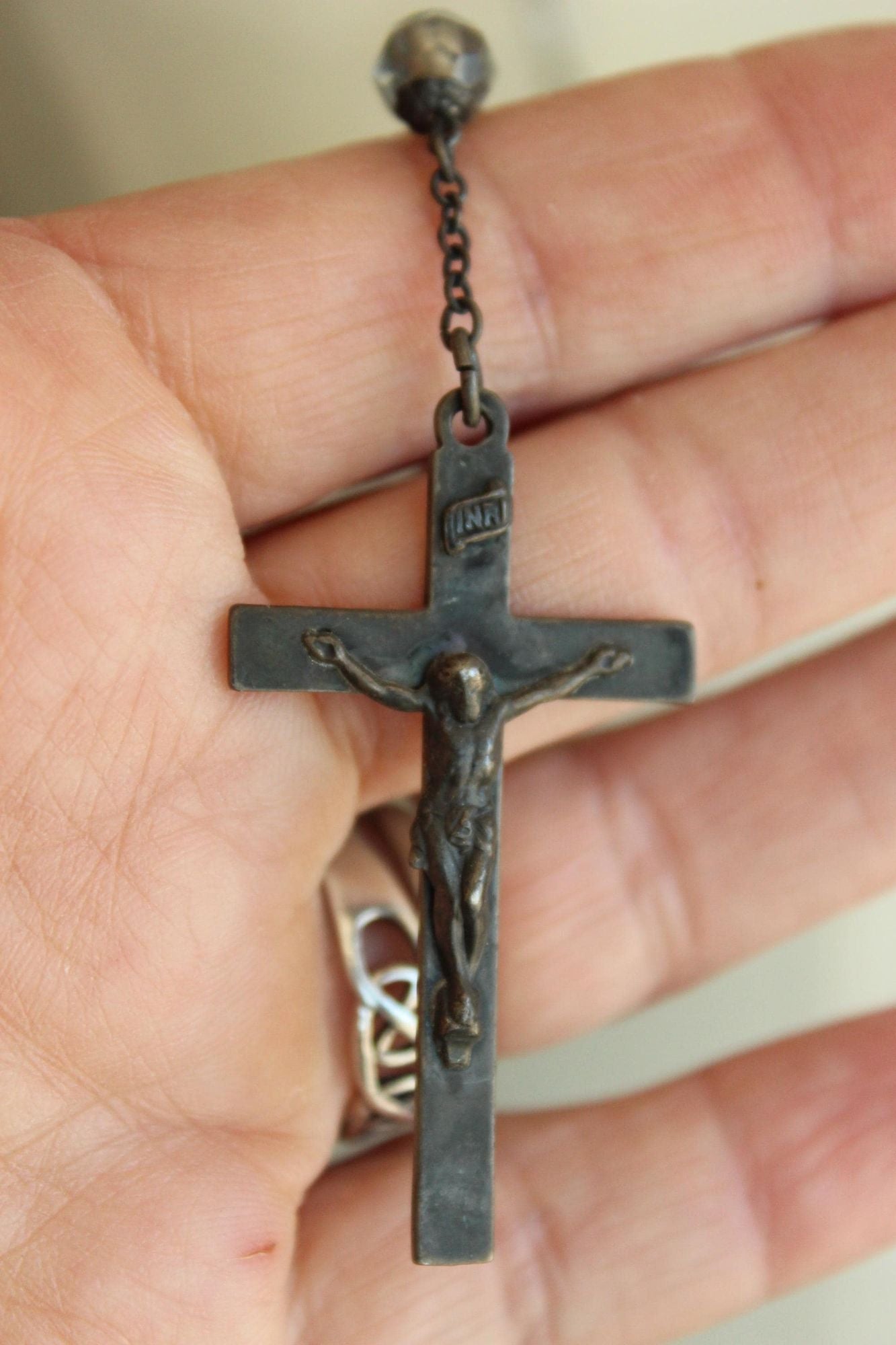 Vintage 1940s 1950s Signed McKenna Sterling Silver Rosary with Lucite Beads