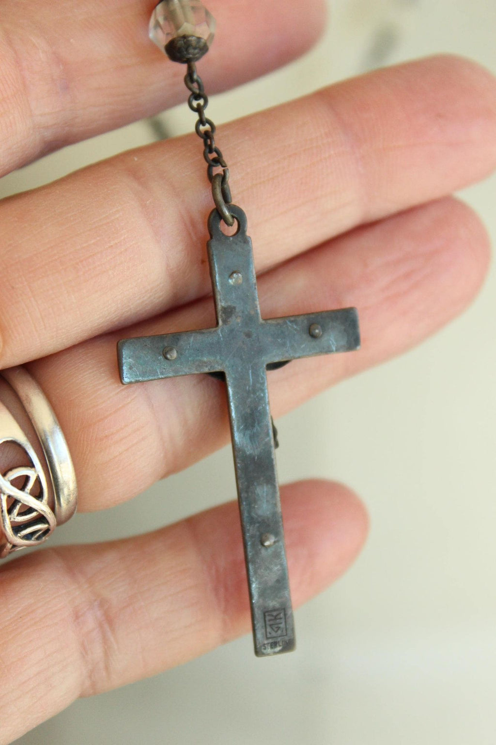 Vintage 1940s 1950s Signed McKenna Sterling Silver Rosary with Lucite Beads