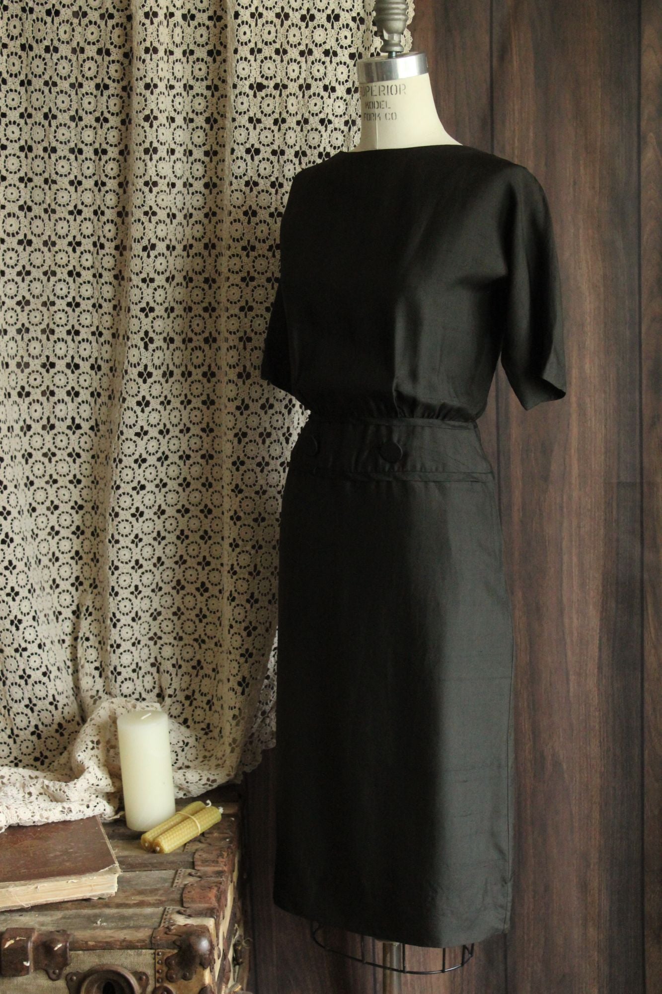 vintage 1950s black dress Vintage 1950s Black Cocktail Dress / Petal Bust / XS – Sarah & Ludo main image 0