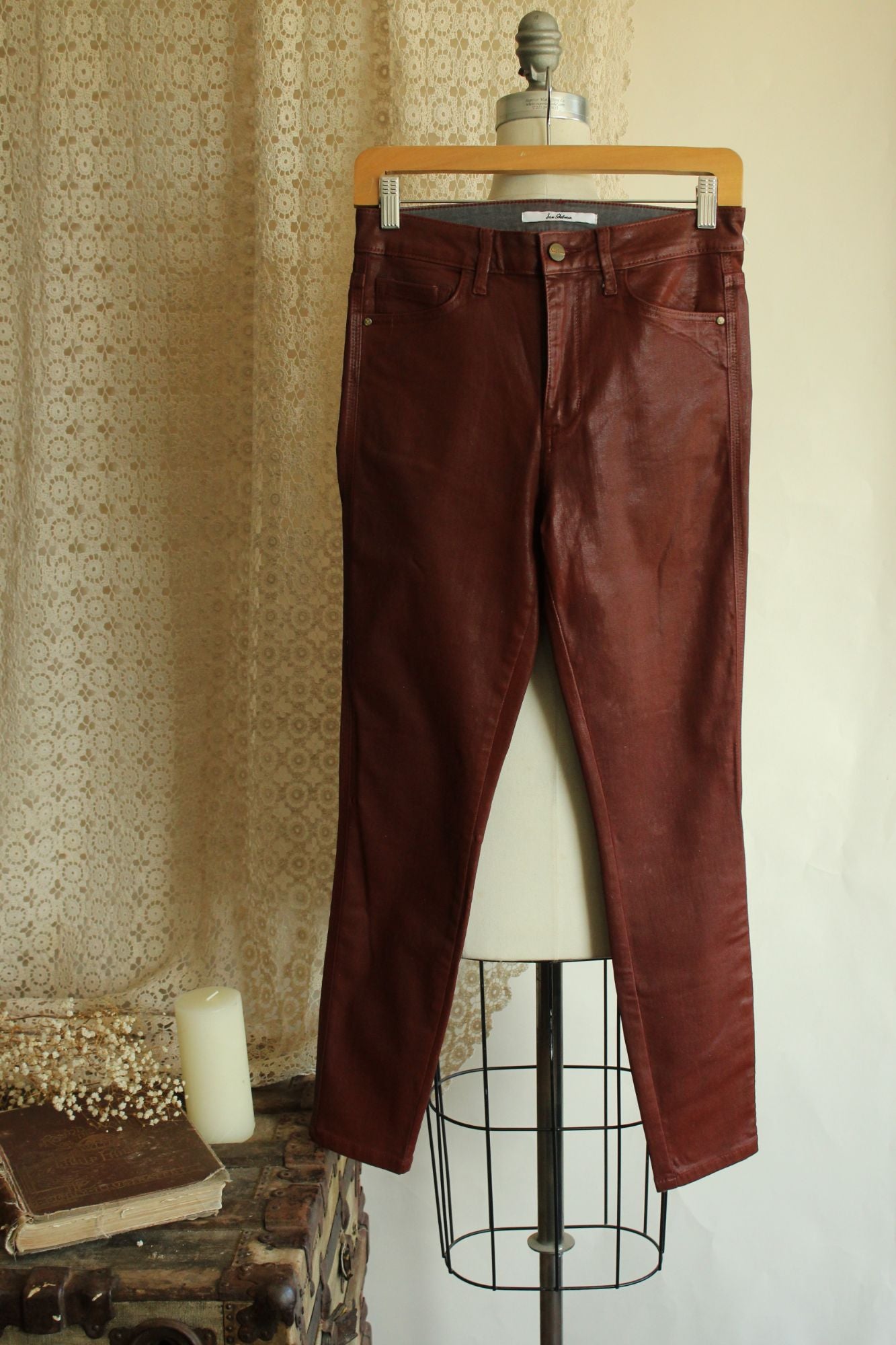 NWT Sam Edelman Skinny Ankle Jeans Stiletto  Faux Leather SZ 4/27 High Rise