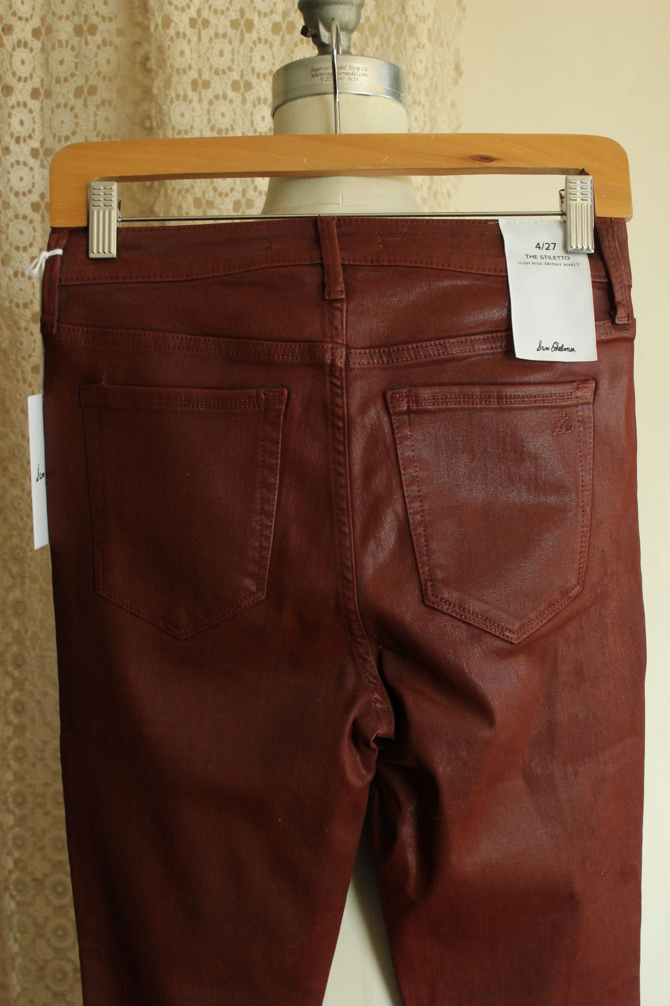 NWT Sam Edelman Skinny Ankle Jeans Stiletto  Faux Leather SZ 4/27 High Rise
