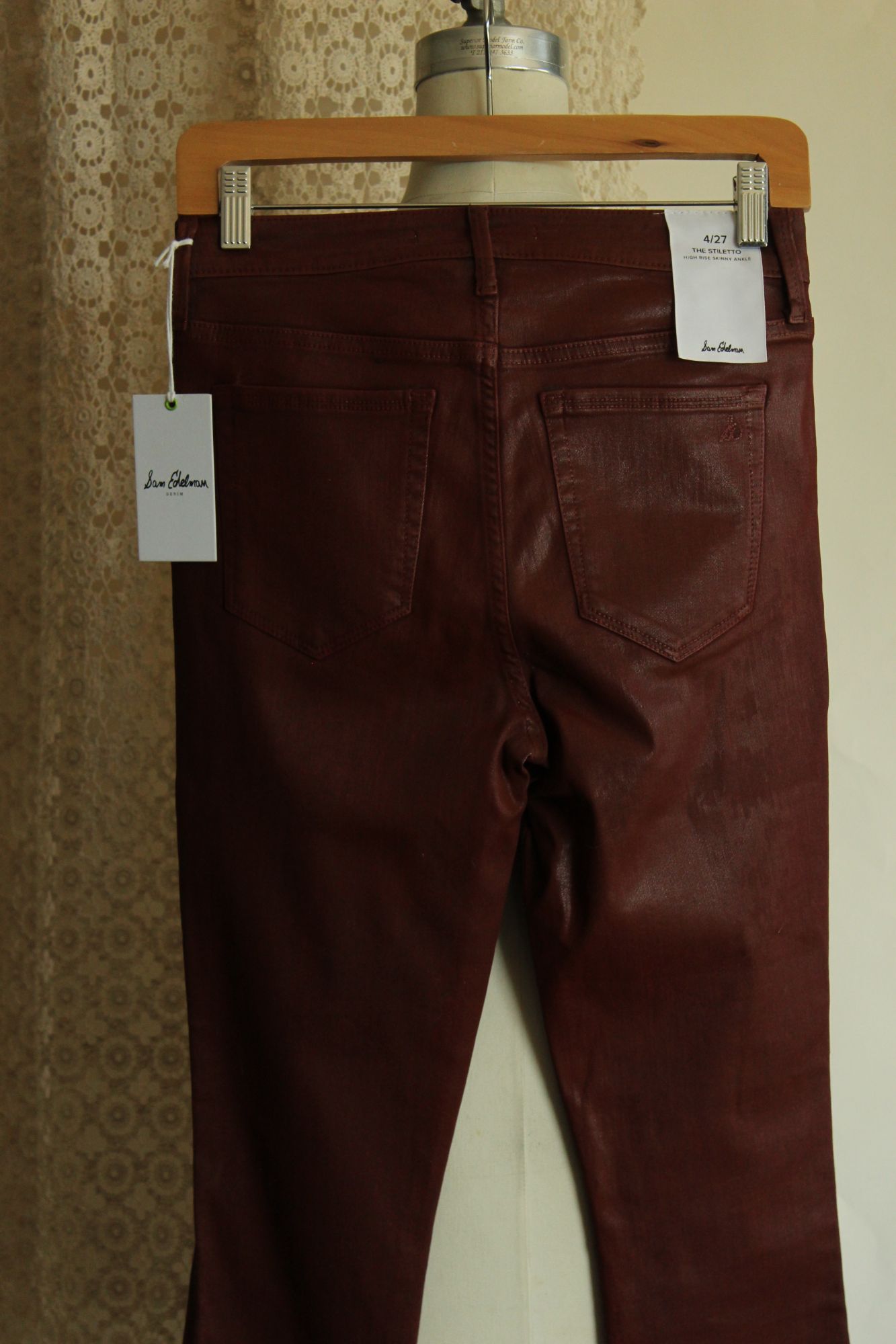 NWT Sam Edelman Skinny Ankle Jeans Stiletto  Faux Leather SZ 4/27 High Rise