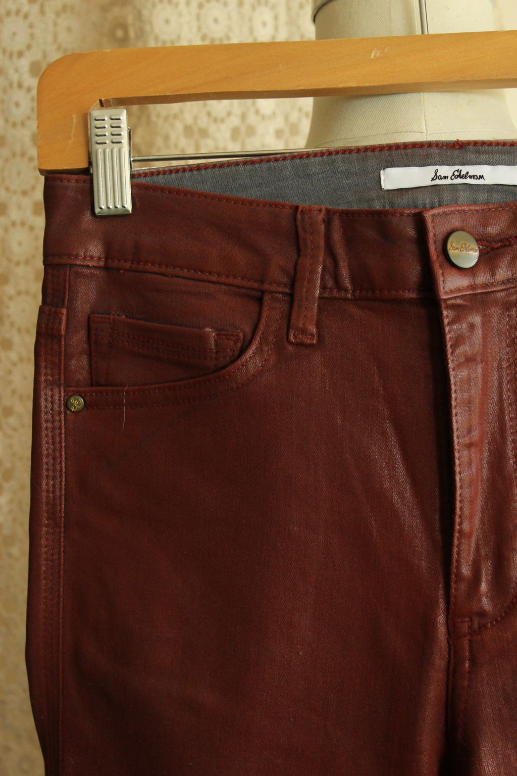 NWT Sam Edelman Skinny Ankle Jeans Stiletto  Faux Leather SZ 4/27 High Rise