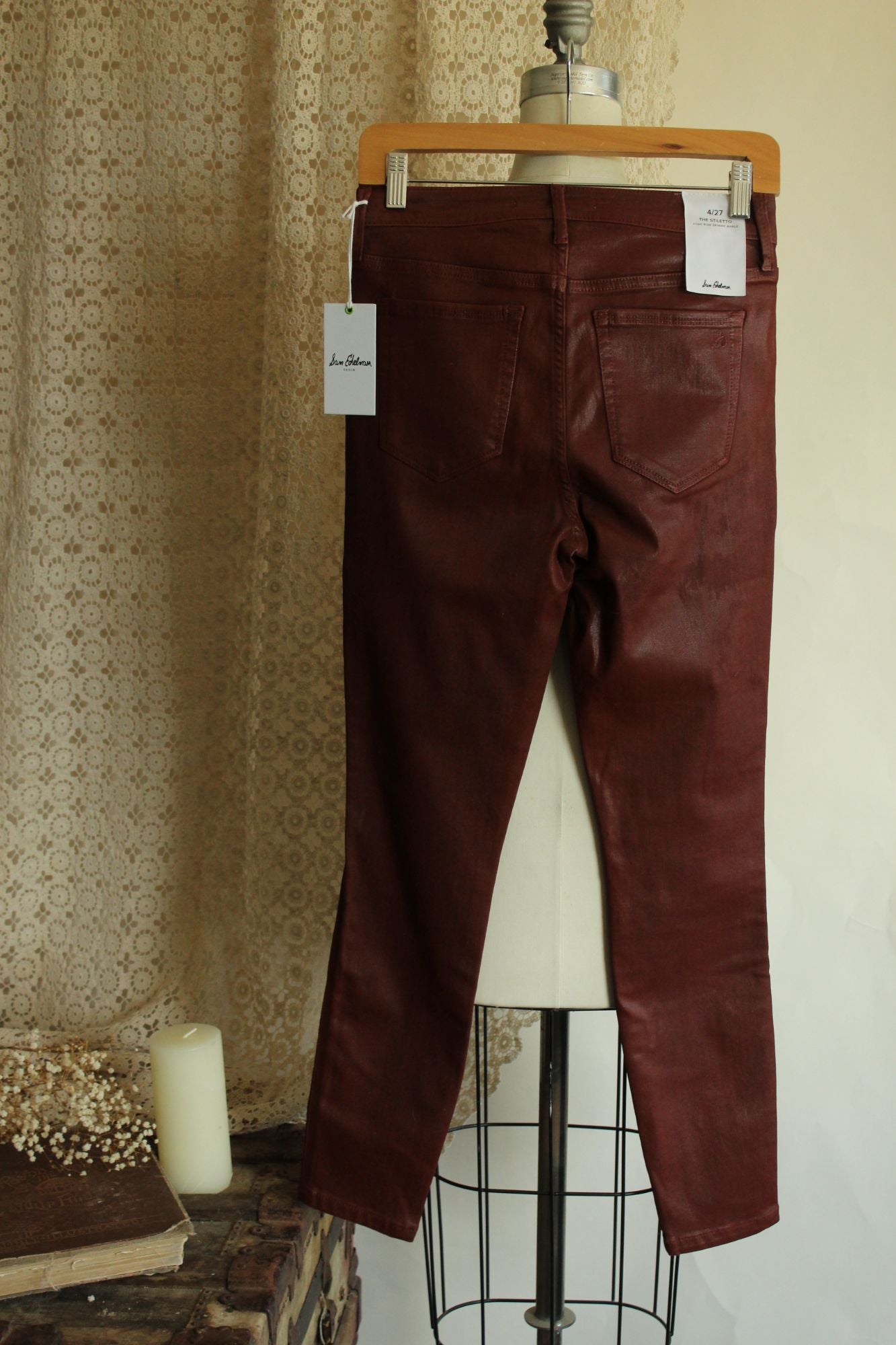 NWT Sam Edelman Skinny Ankle Jeans Stiletto  Faux Leather SZ 4/27 High Rise