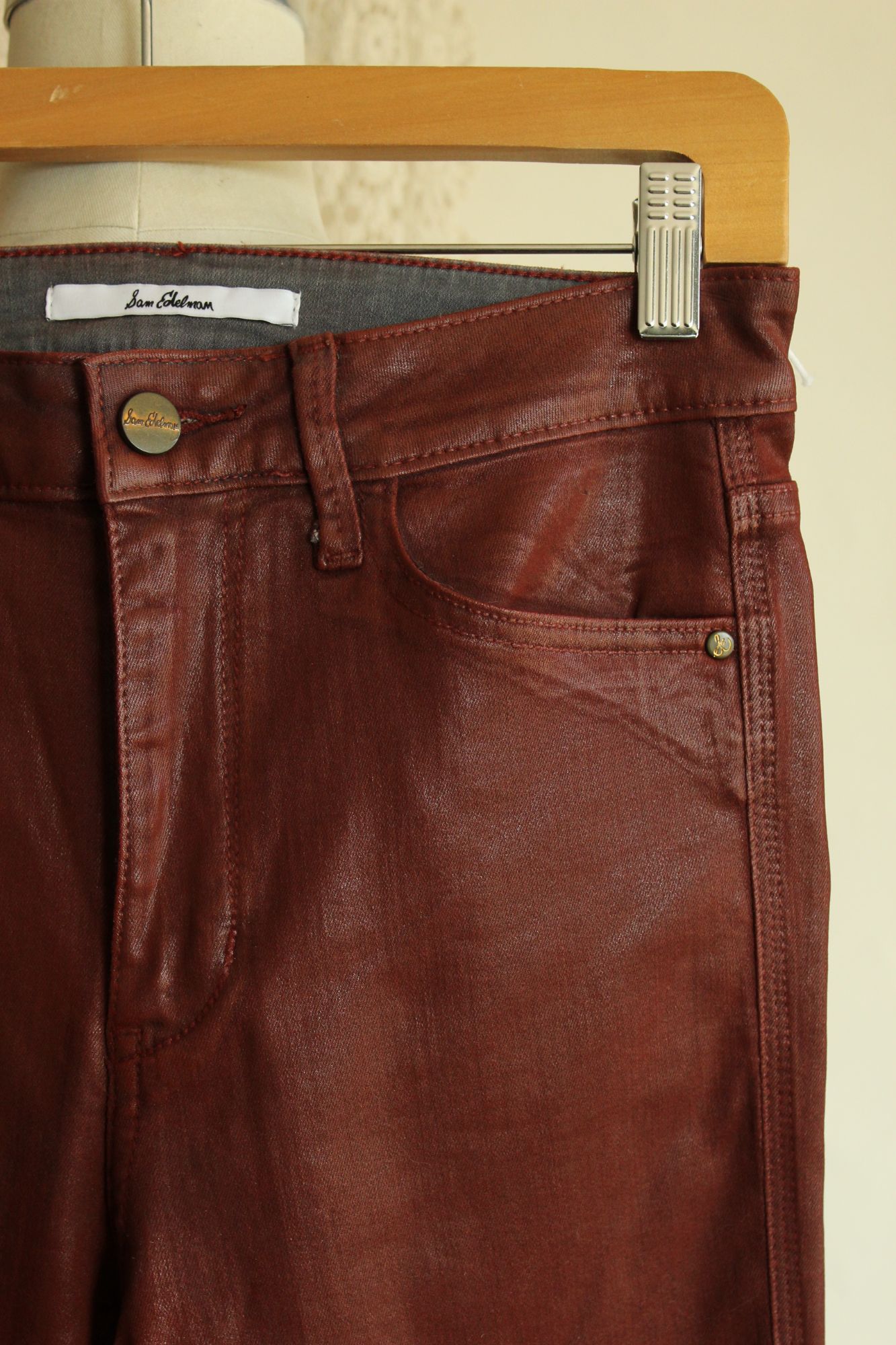 NWT Sam Edelman Skinny Ankle Jeans Stiletto  Faux Leather SZ 4/27 High Rise