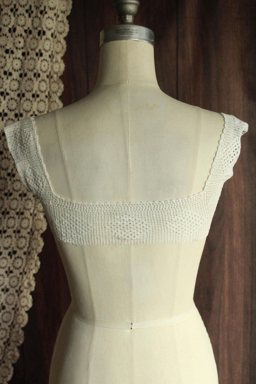 Vintage 1900s Edwardian White Crochet Lace Yoke Chemise Top Trim
