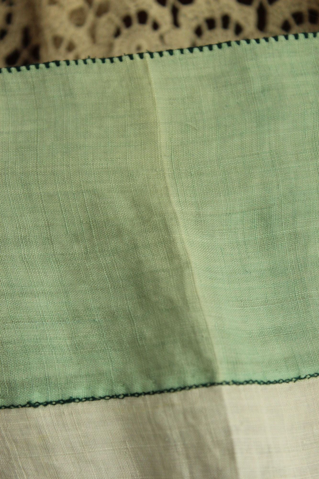 Vintage 1930s Asian Pagoda Embroidered Linen Tablecloth