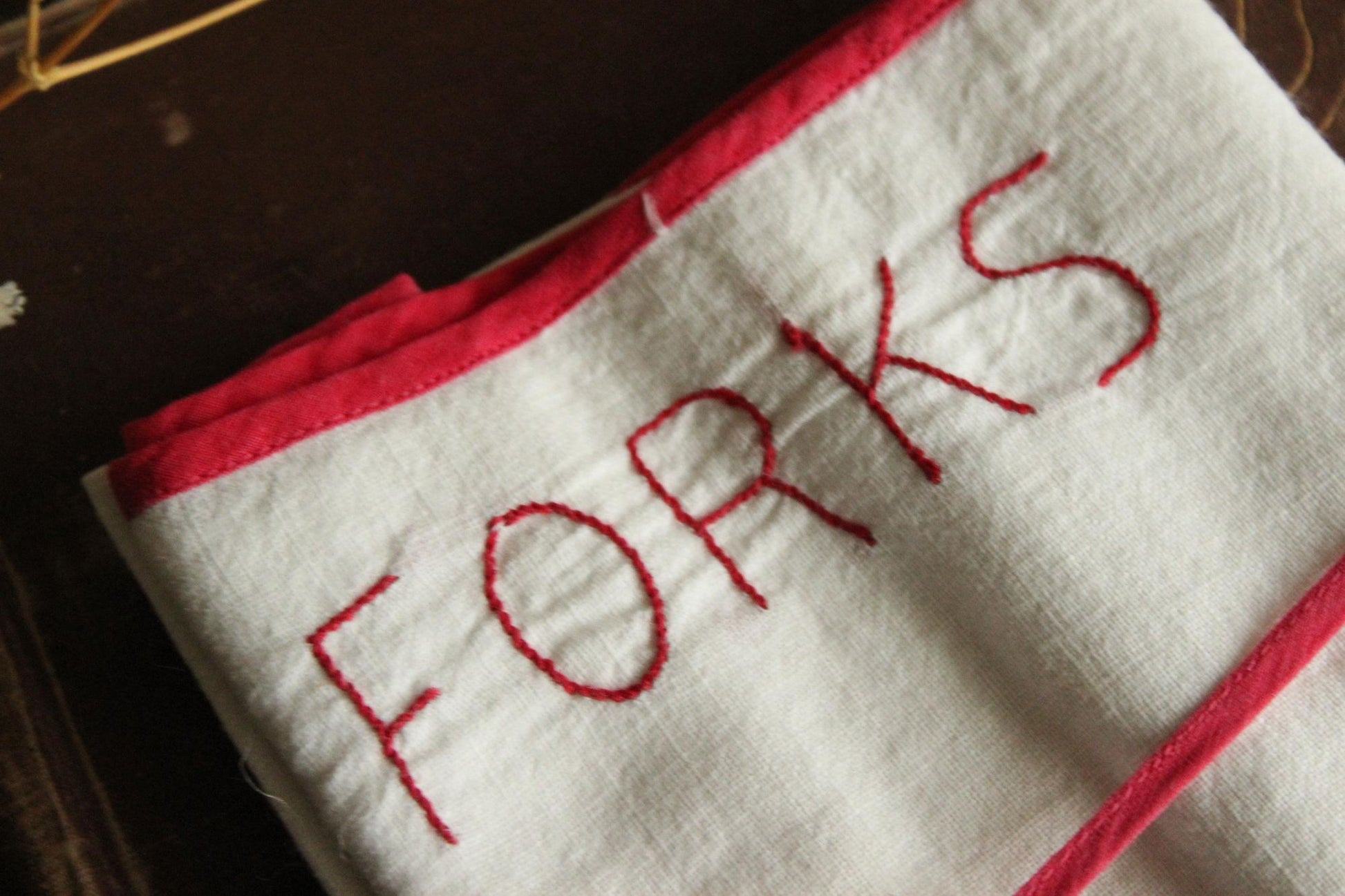 Vintage 1950s White And Red Fork Pocket