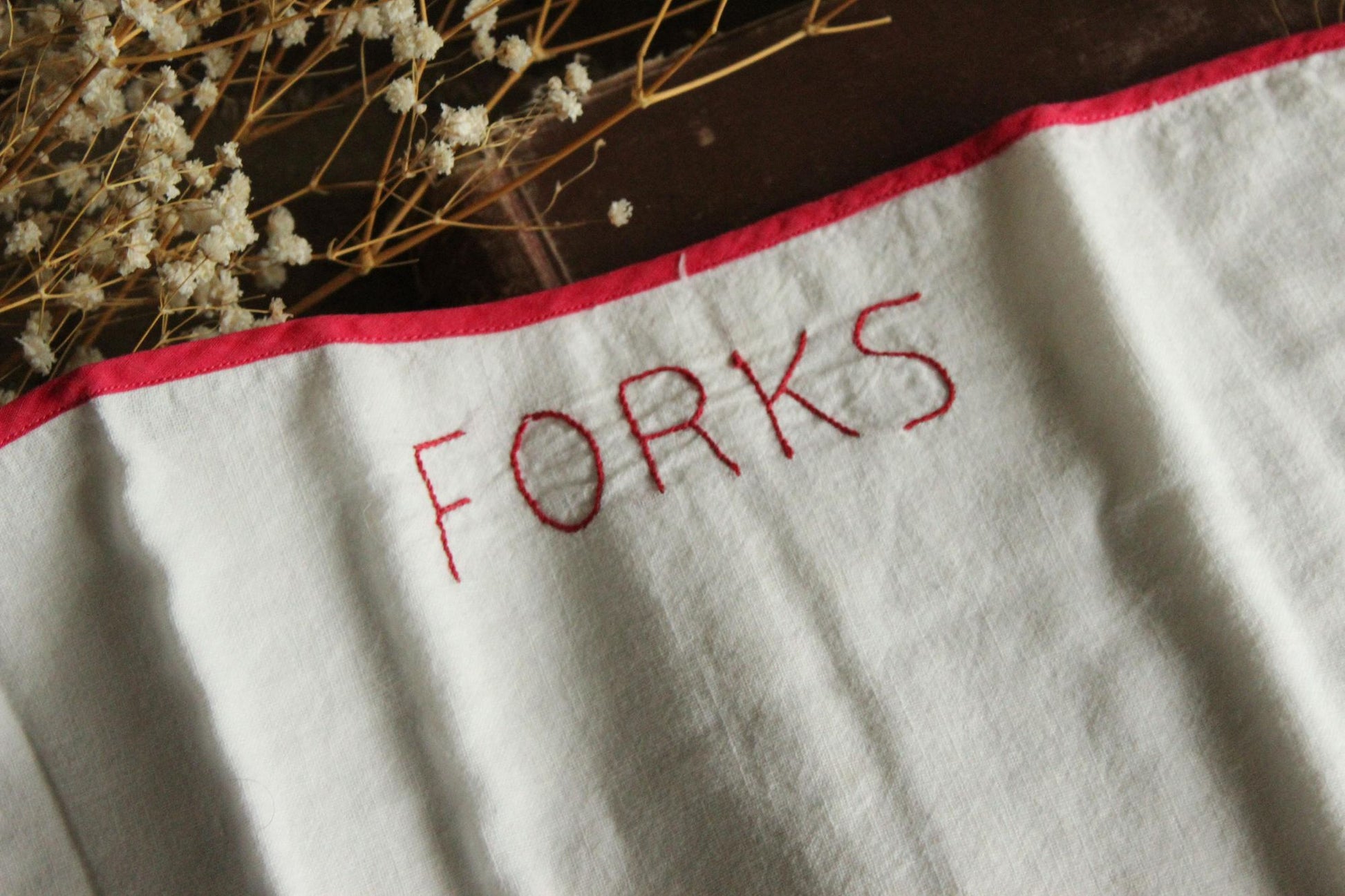 Vintage 1950s White And Red Fork Pocket