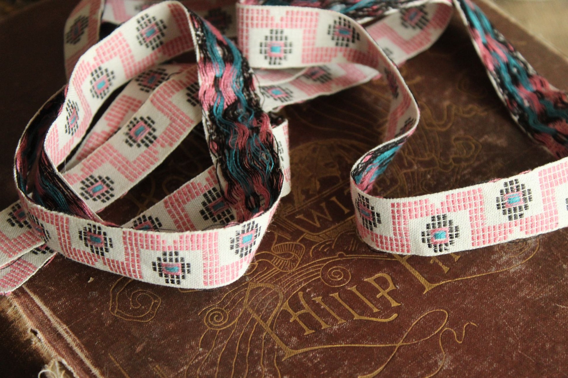 Vintage Jacquard Ribbon Trim, One Yard 24 Inch Piece .75 Inch Wide