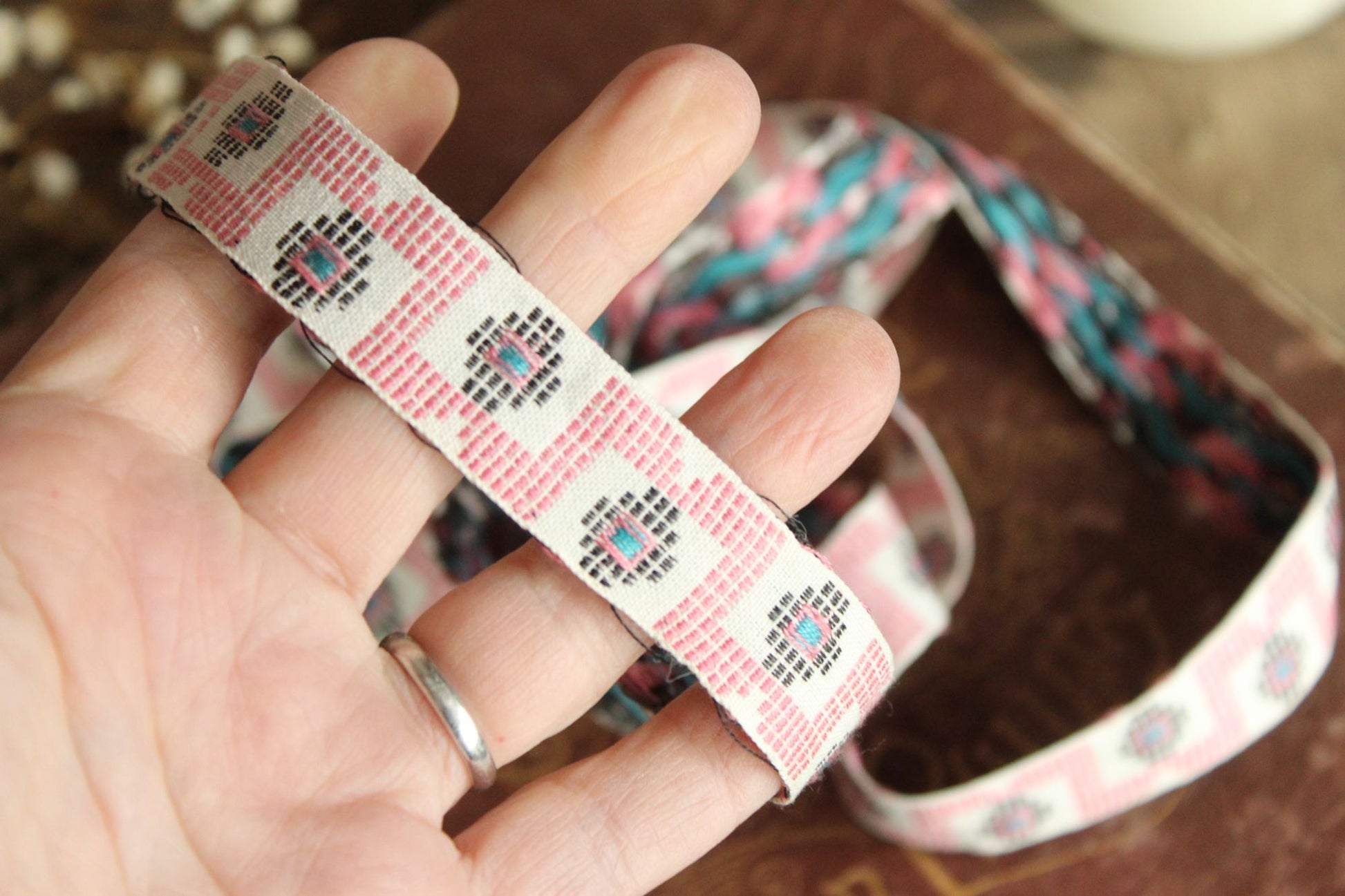 Vintage Jacquard Ribbon Trim, One Yard 24 Inch Piece .75 Inch Wide