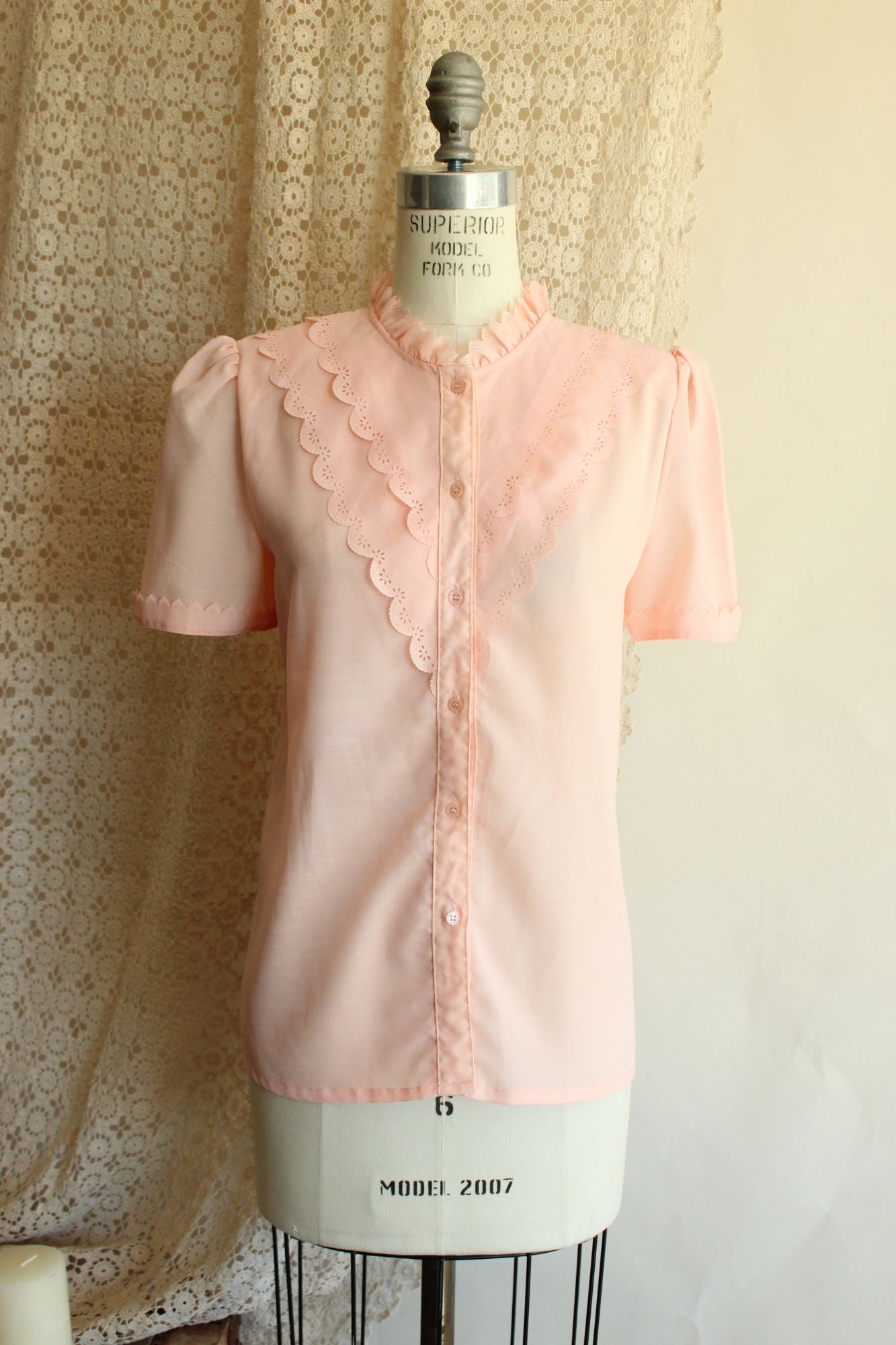 S.T. Fashion Pink Ruffle Blouse, Vintage Inspired, Cottage Core, Size 9