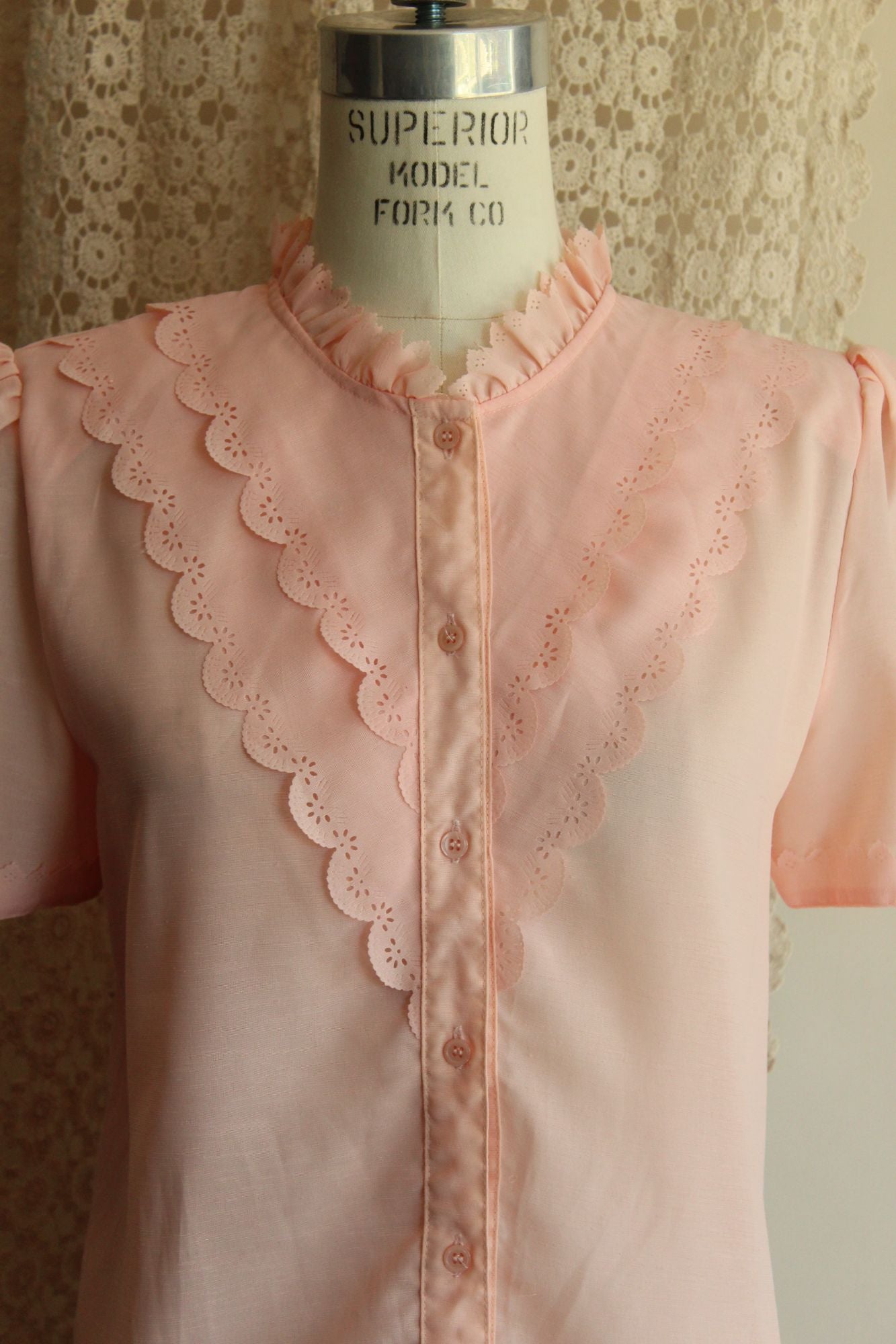 S.T. Fashion Pink Ruffle Blouse, Vintage Inspired, Cottage Core, Size 9
