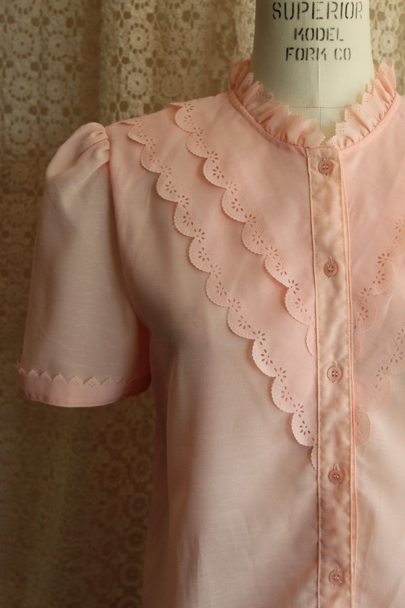 S.T. Fashion Pink Ruffle Blouse, Vintage Inspired, Cottage Core, Size 9
