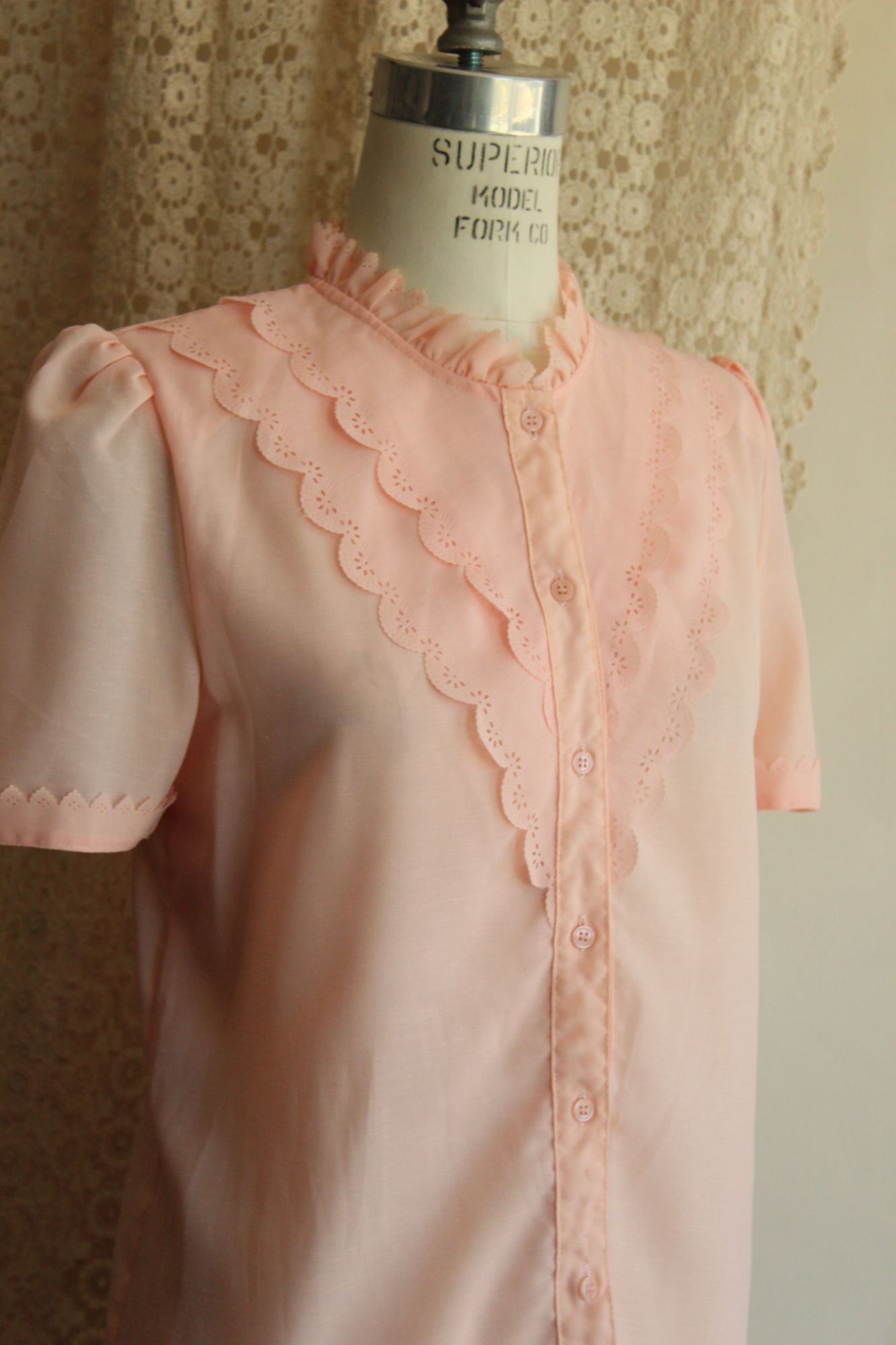 S.T. Fashion Pink Ruffle Blouse, Vintage Inspired, Cottage Core, Size 9