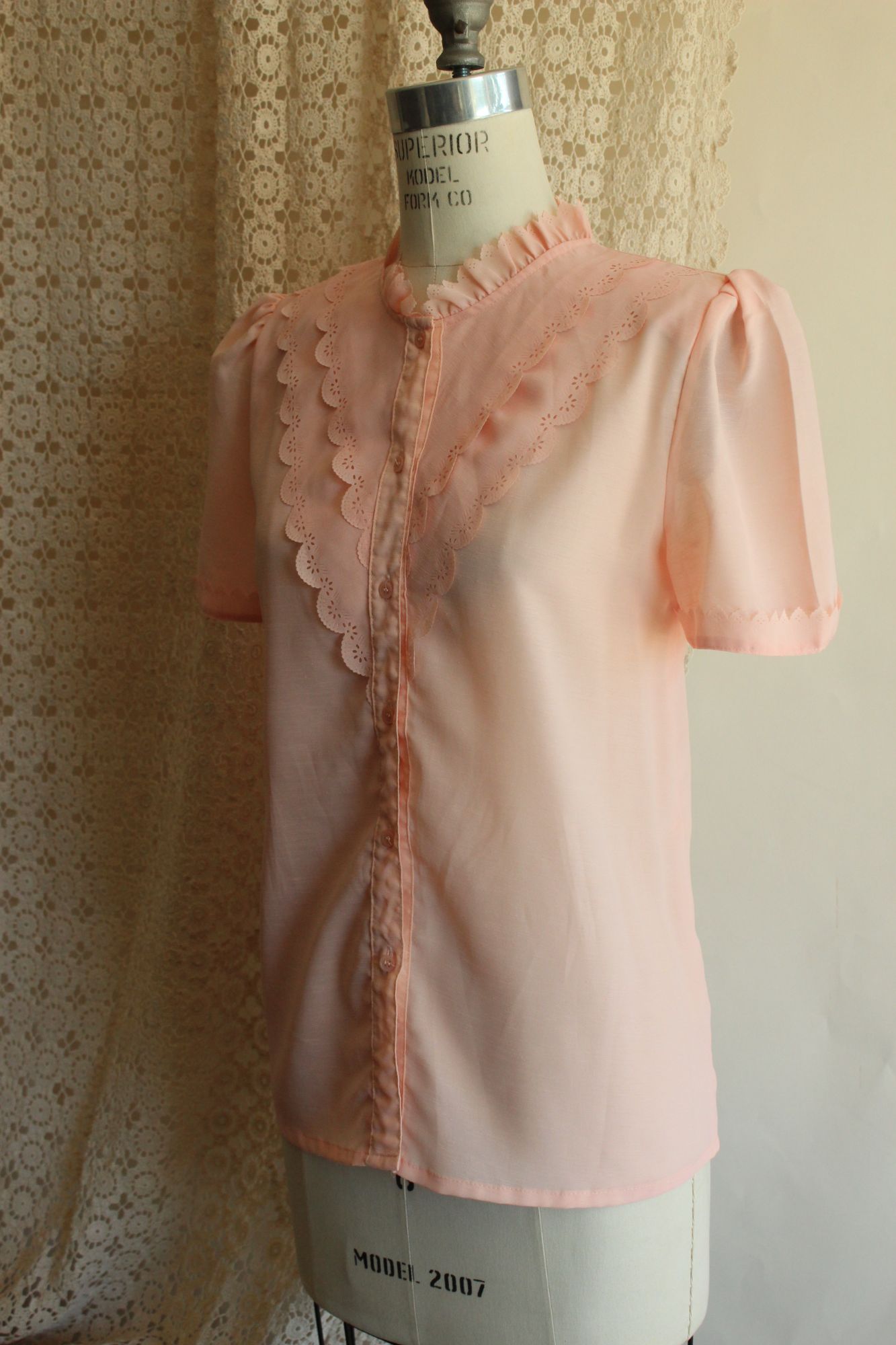 S.T. Fashion Pink Ruffle Blouse, Vintage Inspired, Cottage Core, Size 9