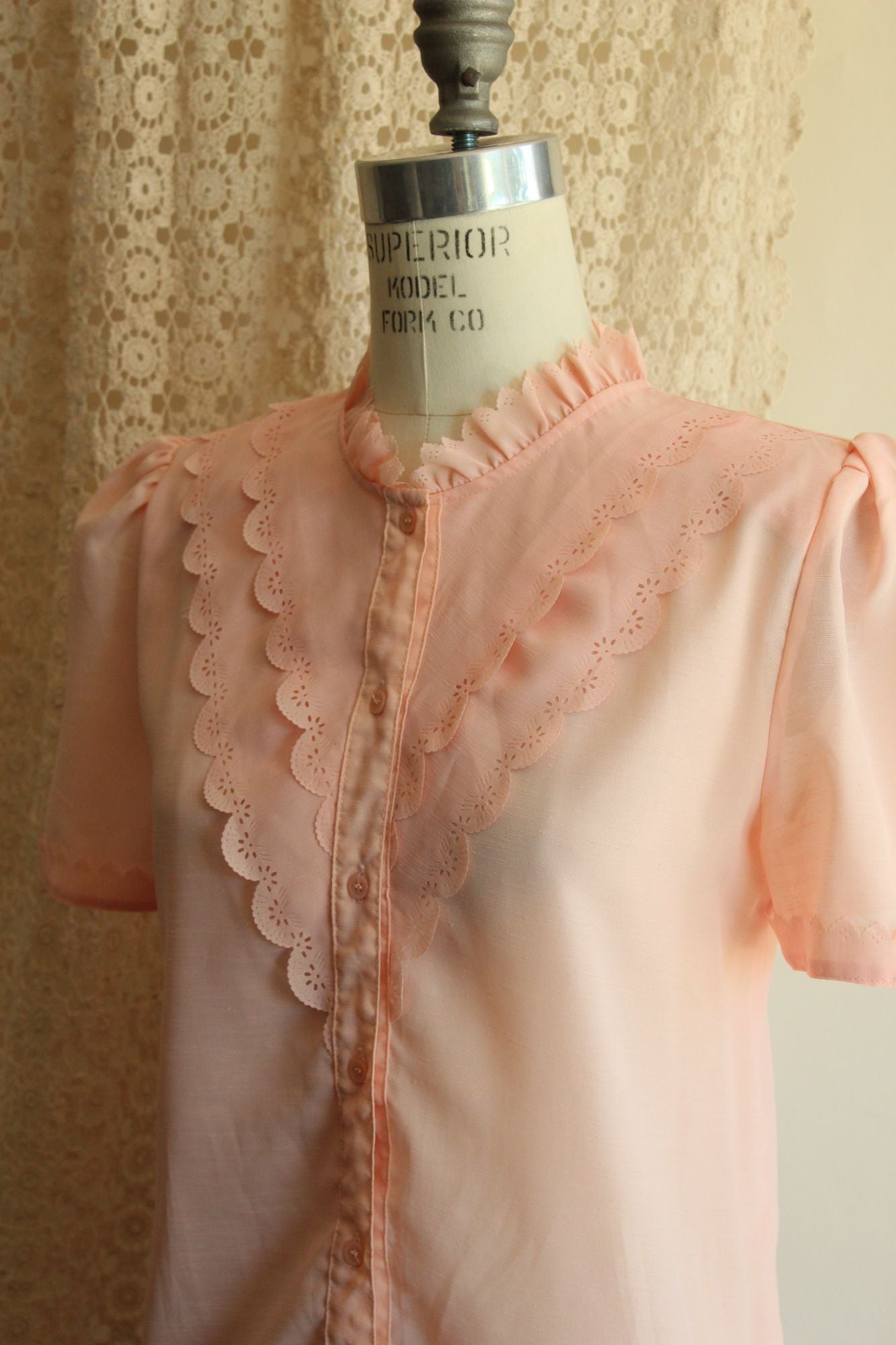 S.T. Fashion Pink Ruffle Blouse, Vintage Inspired, Cottage Core, Size 9