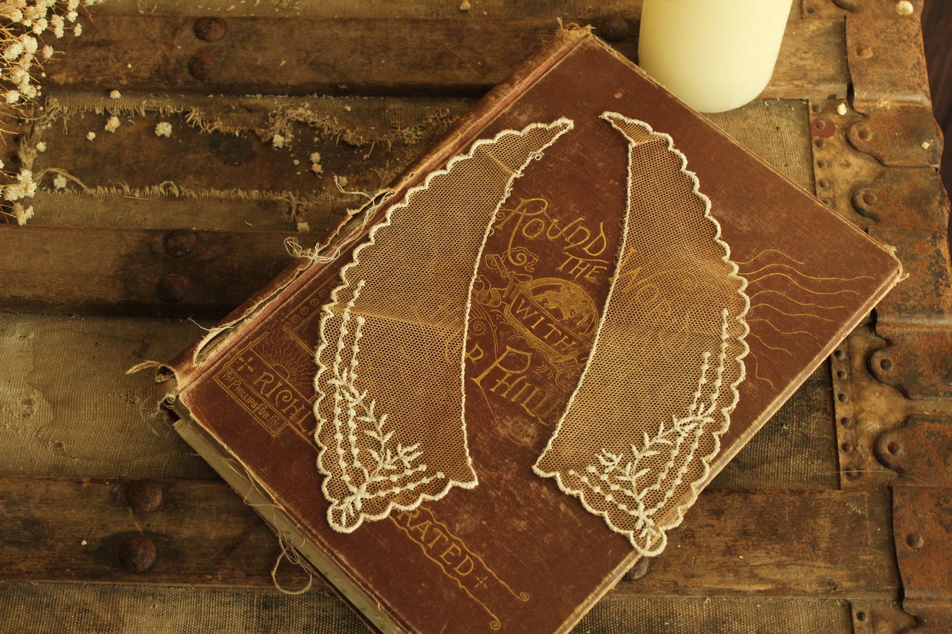 Vintage Pair of 9" Long Ivory Lace Collar Appliques