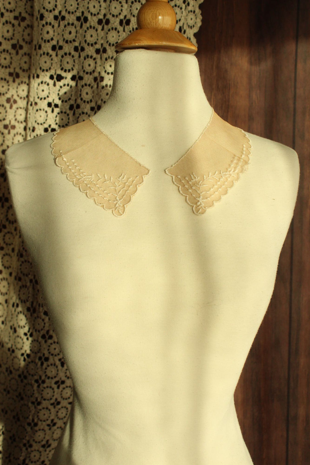 Vintage Pair of 9" Long Ivory Lace Collar Appliques