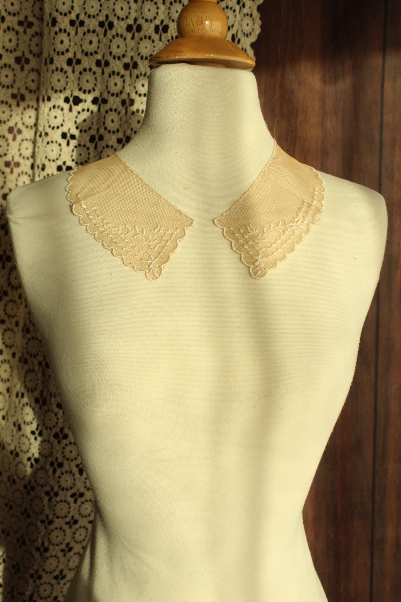 Vintage Pair of 9" Long Ivory Lace Collar Appliques