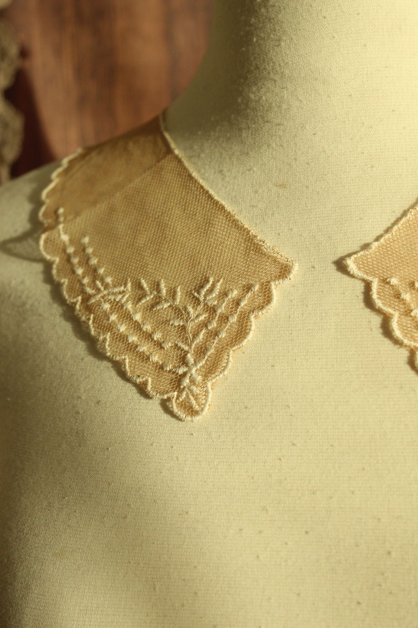 Vintage Pair of 9" Long Ivory Lace Collar Appliques
