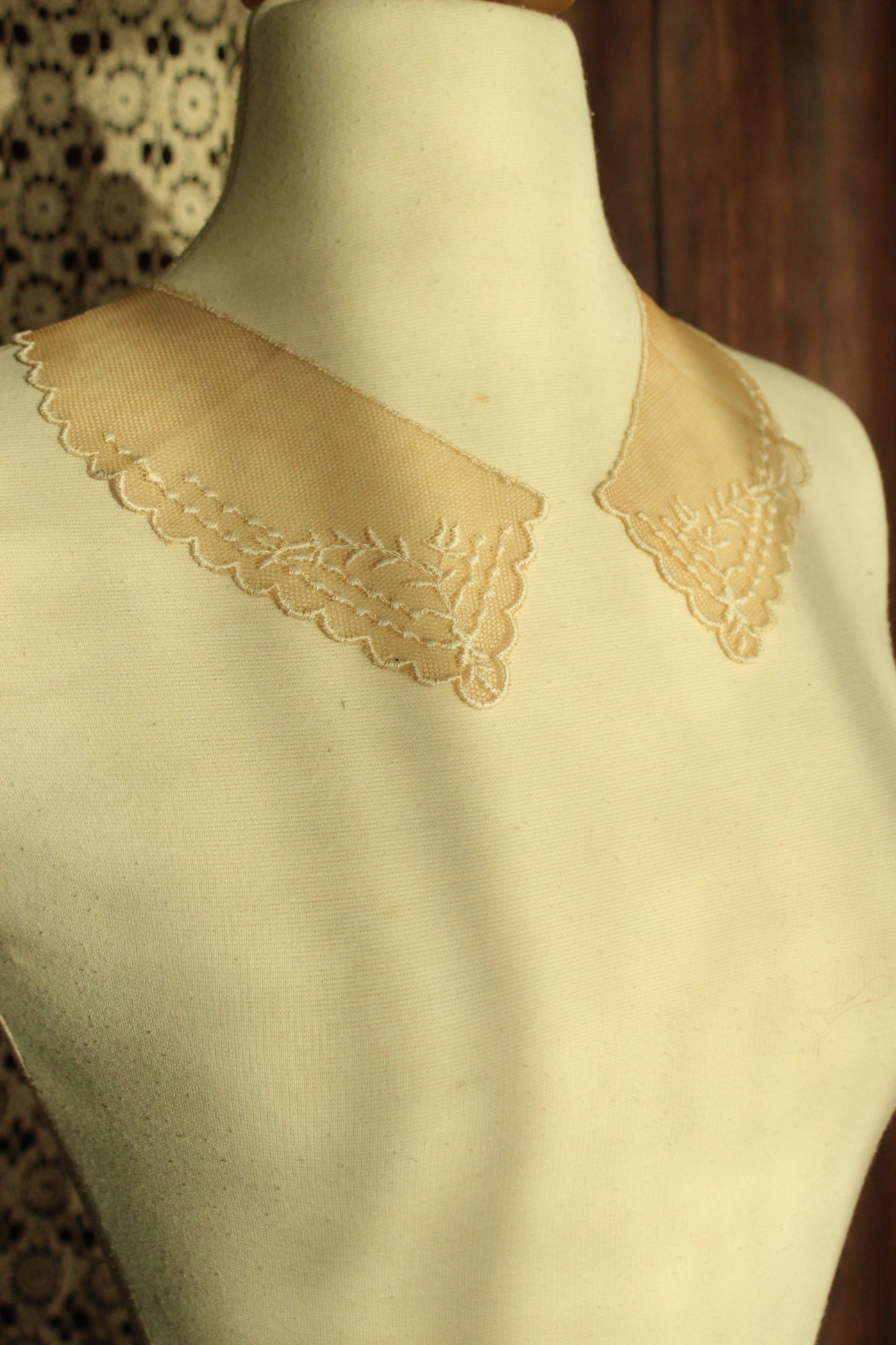 Vintage Pair of 9" Long Ivory Lace Collar Appliques