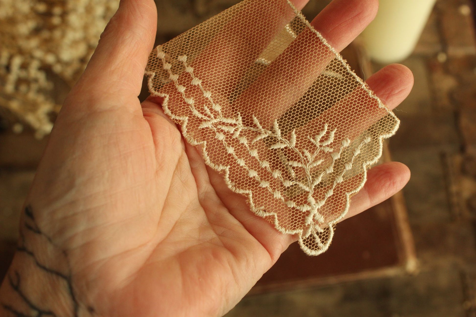 Vintage Pair of 9" Long Ivory Lace Collar Appliques