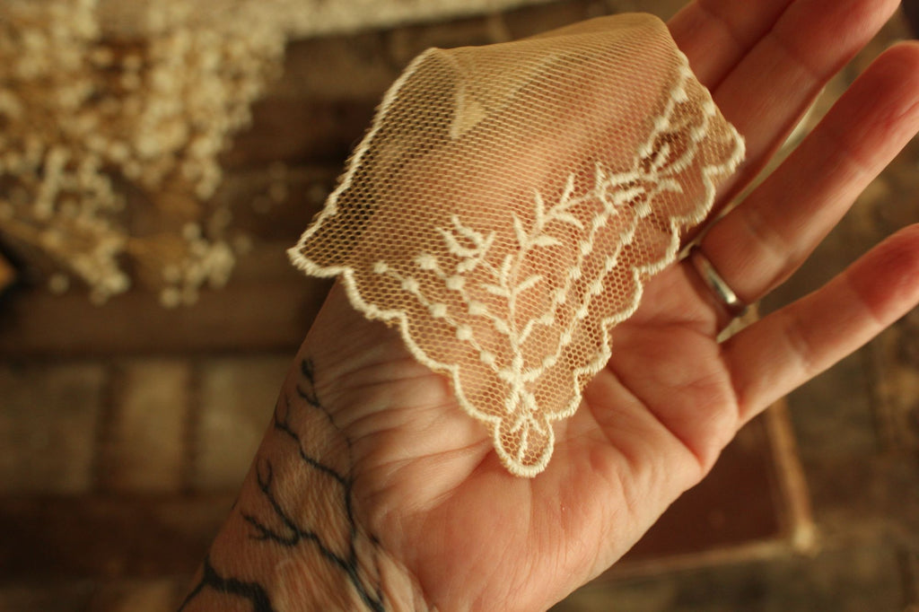 Vintage Pair of 9" Long Ivory Lace Collar Appliques