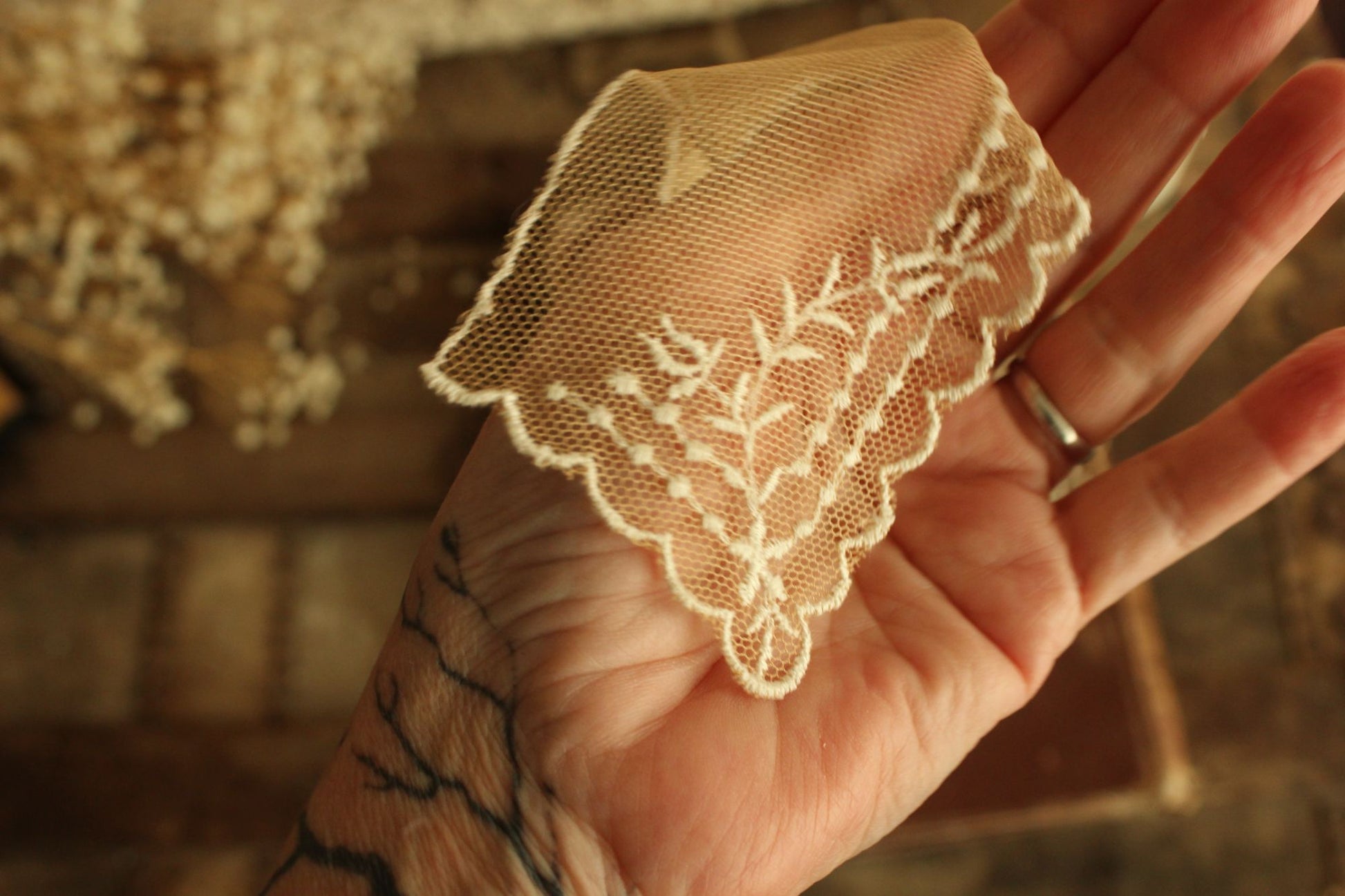 Vintage Pair of 9" Long Ivory Lace Collar Appliques