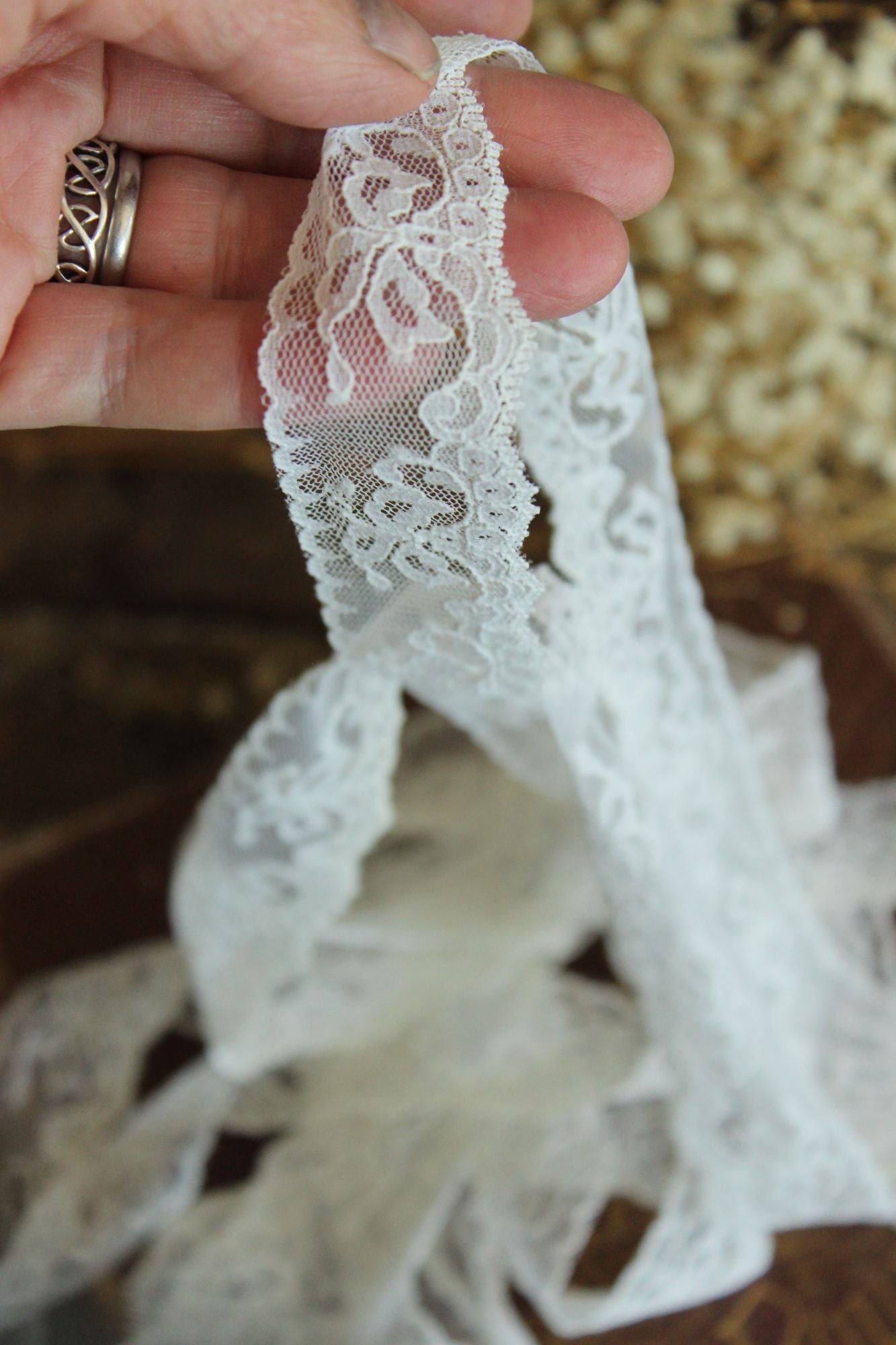 Vintage White Lace Trim, 3 Yards, 1.25" wide, Nylon, Sewing Supply
