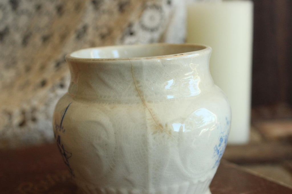 Antique Homer Laughlin 1880s Blue and White Brush Holder