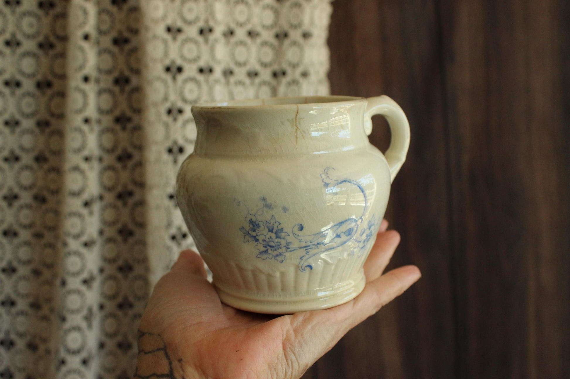 Antique Homer Laughlin 1880s Blue and White Brush Holder
