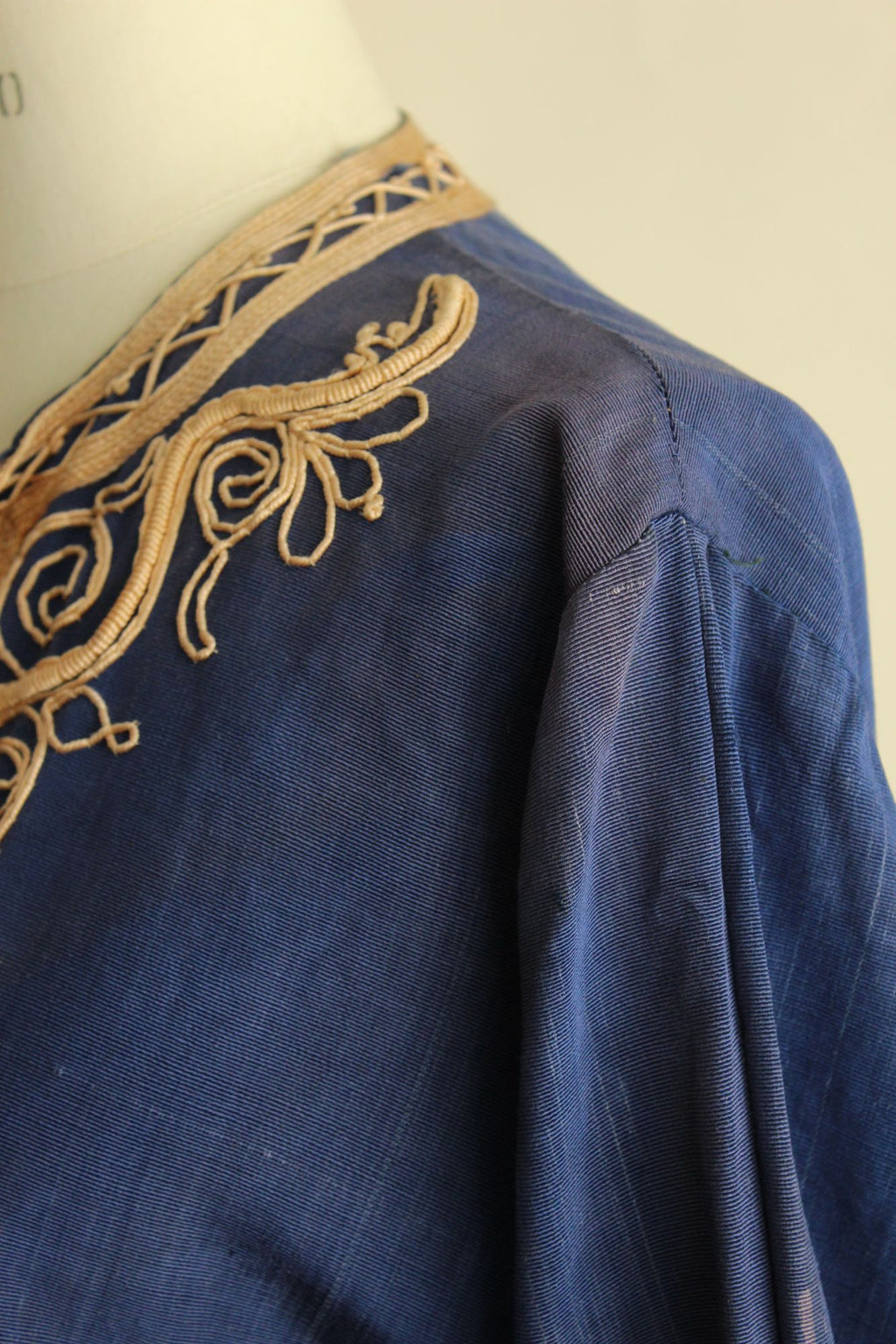 Vintage Moroccan Caftan in Blue and Gold