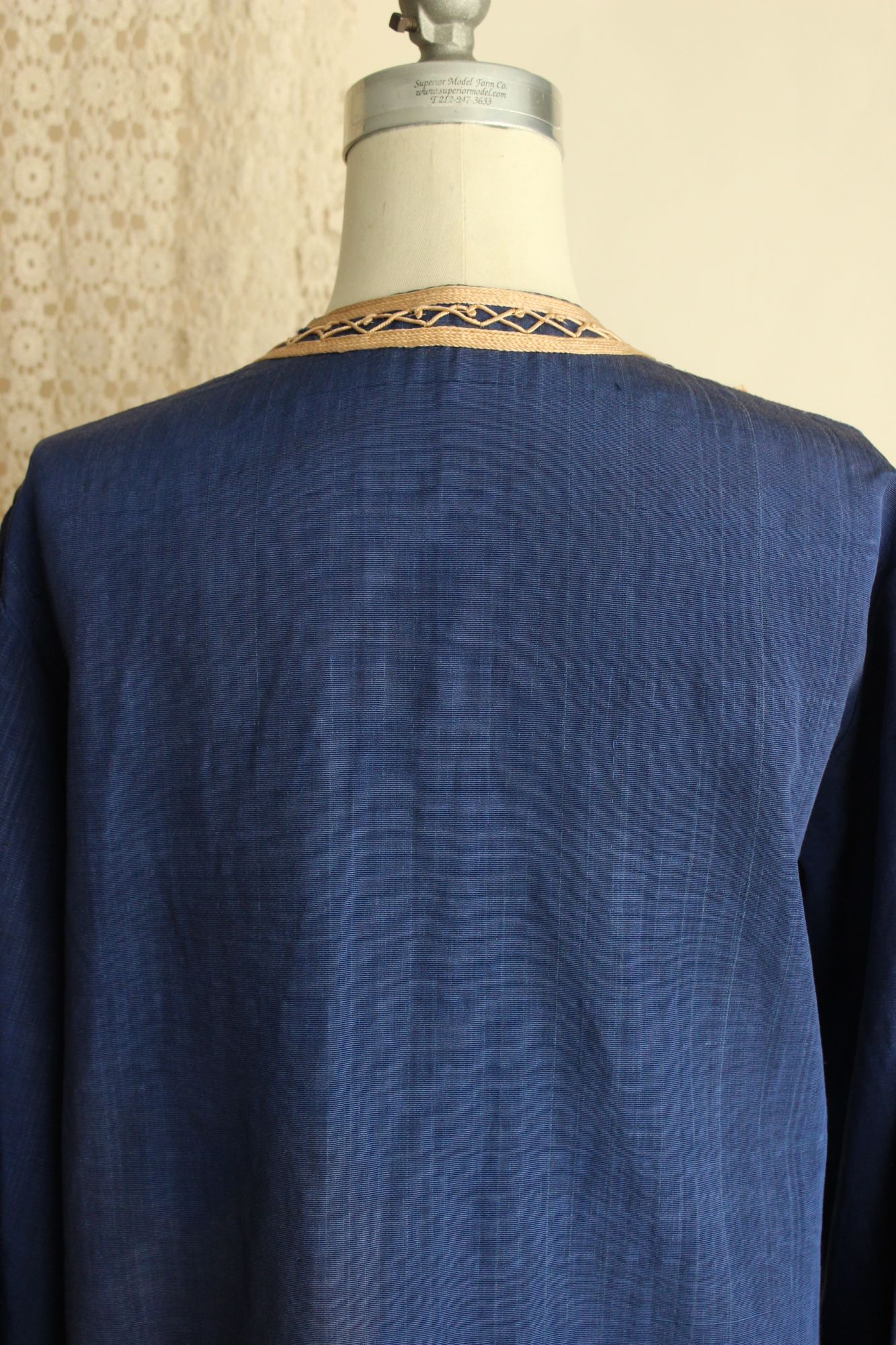 Vintage Moroccan Caftan in Blue and Gold