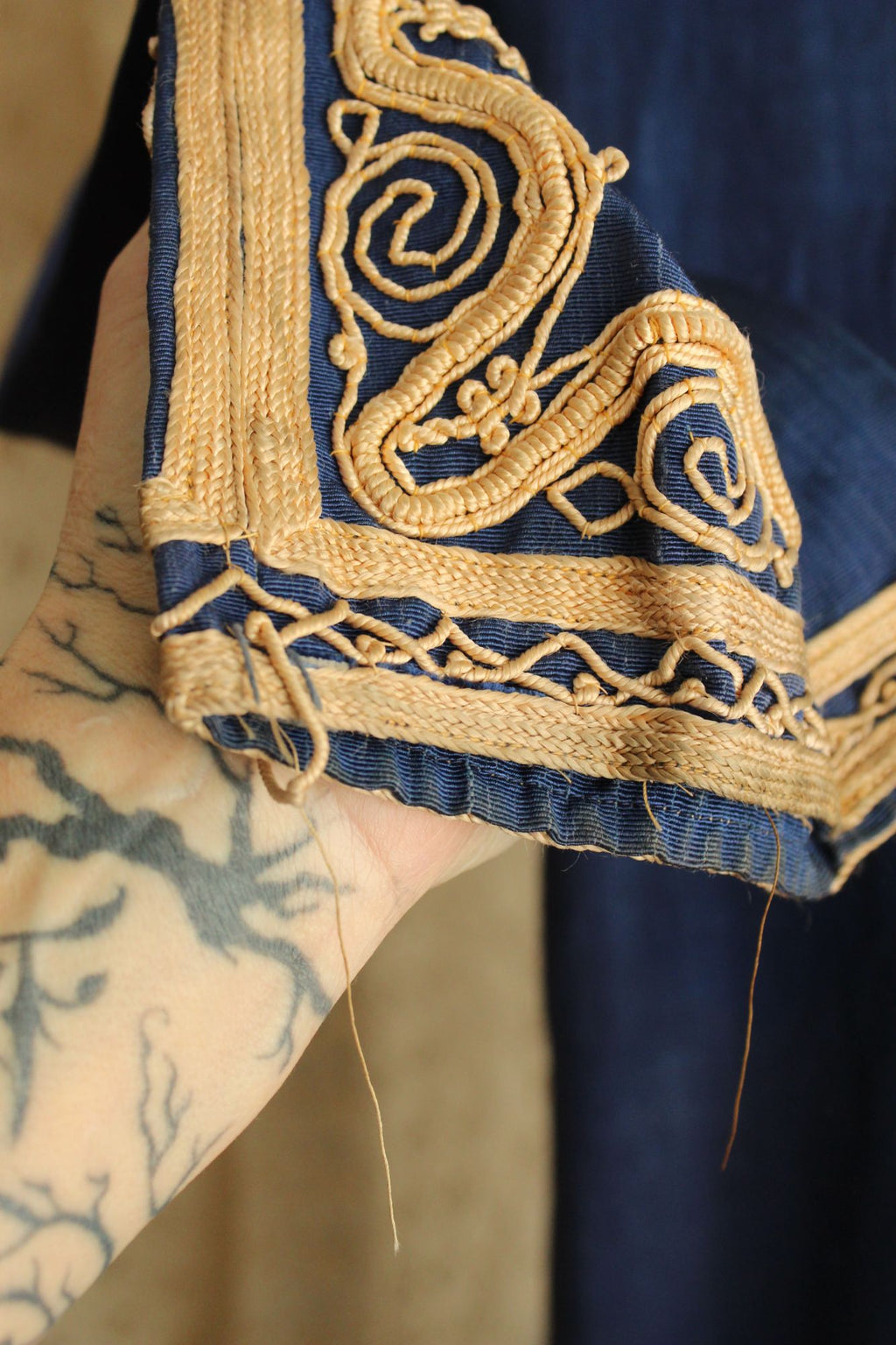 Vintage Moroccan Caftan in Blue and Gold