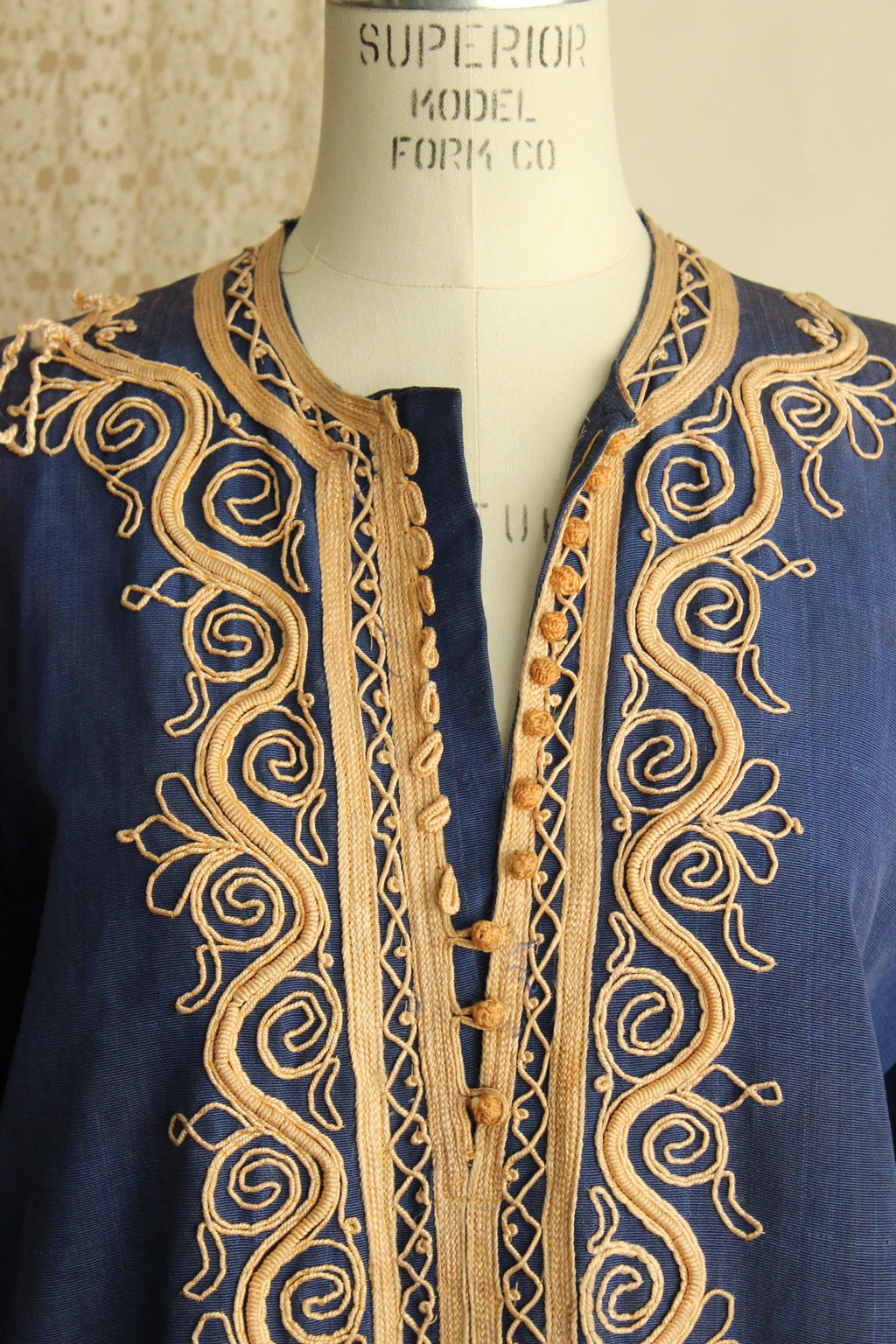 Vintage Moroccan Caftan in Blue and Gold