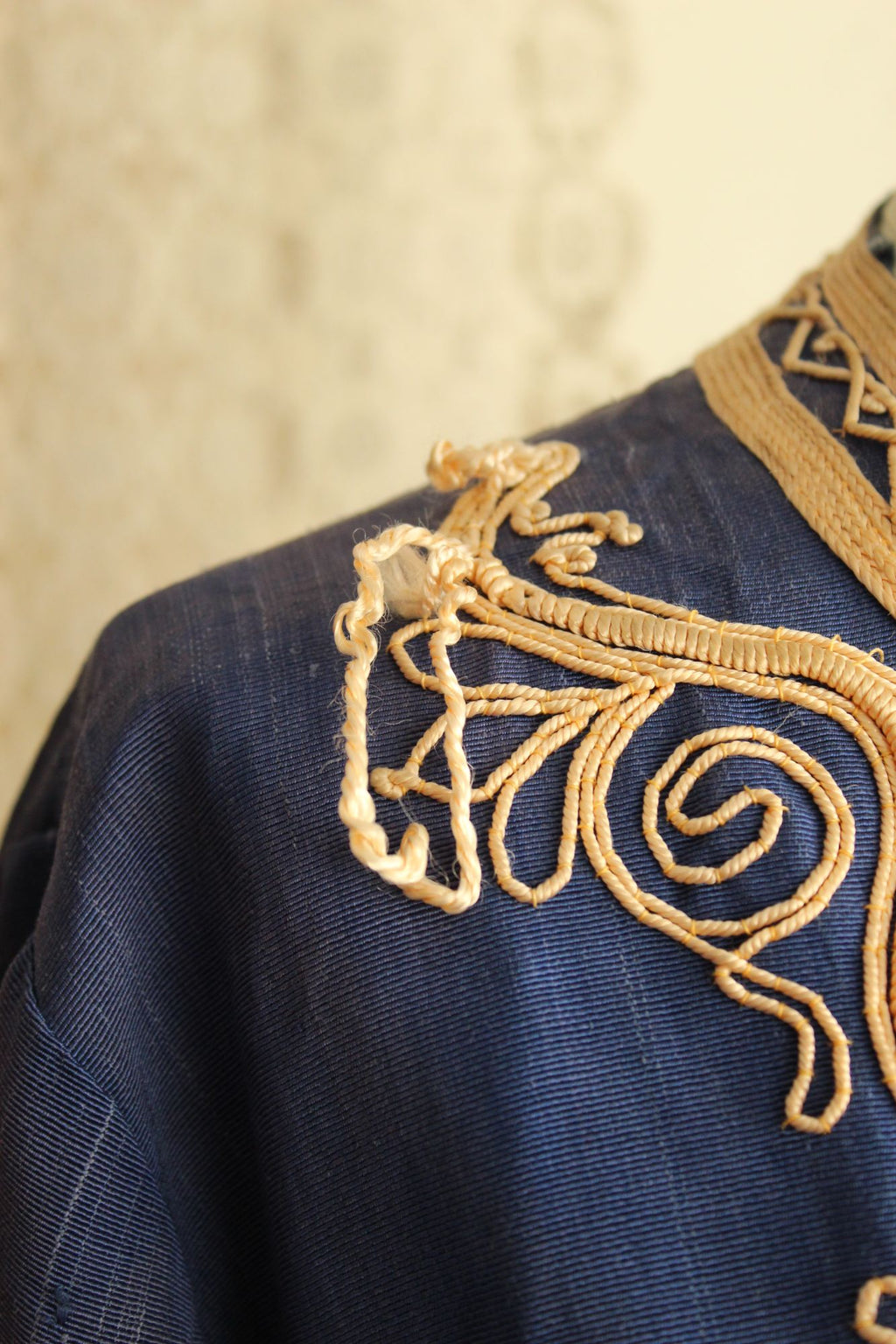 Vintage Moroccan Caftan in Blue and Gold