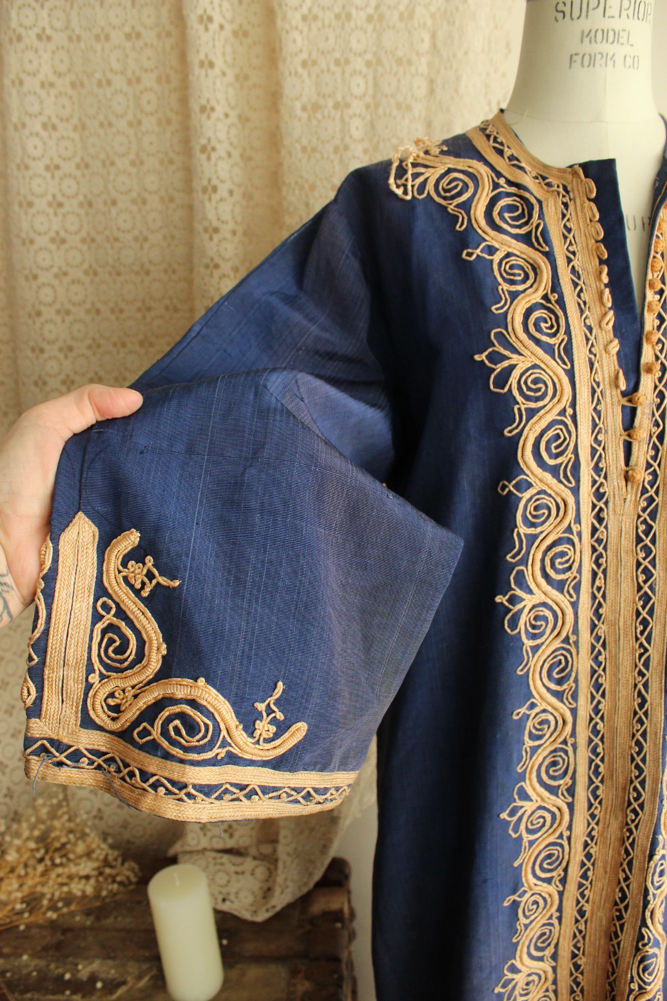 Vintage Moroccan Caftan in Blue and Gold