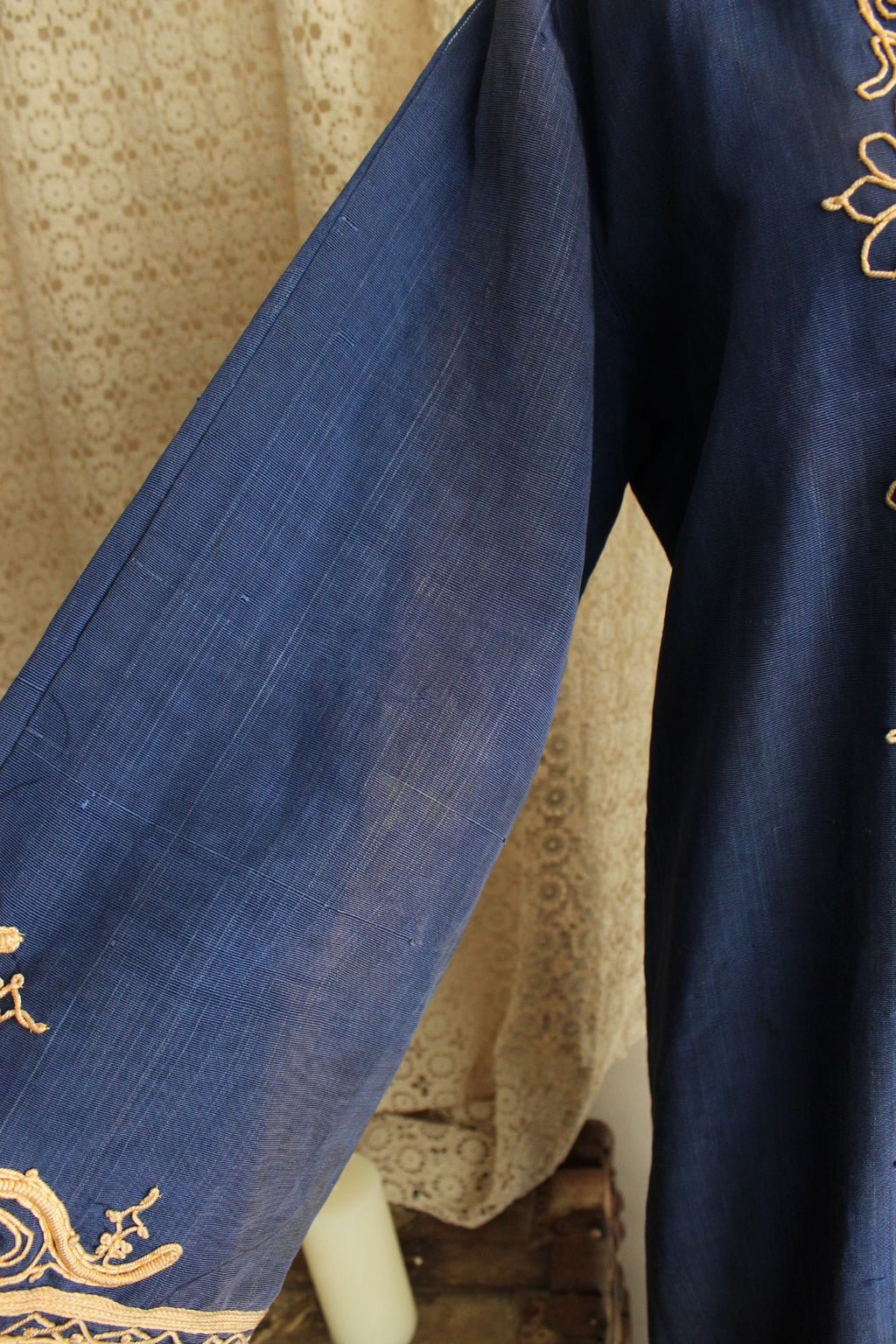 Vintage Moroccan Caftan in Blue and Gold