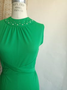 Vintage 1970s Kelly Green Poly Maxidress