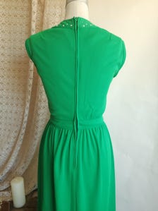 Vintage 1970s Kelly Green Poly Maxidress
