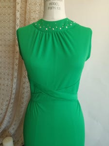 Vintage 1970s Kelly Green Poly Maxidress