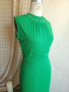 Vintage 1970s Kelly Green Poly Maxidress