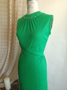 Vintage 1970s Kelly Green Poly Maxidress