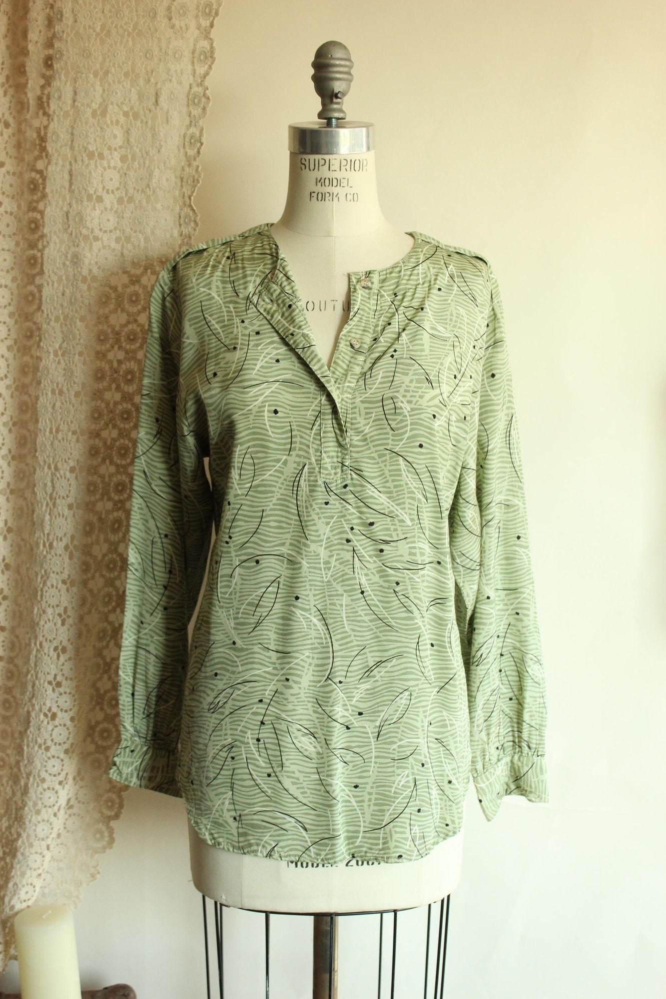 Vintage 1980s 1990s Notations Green and Black Tunic