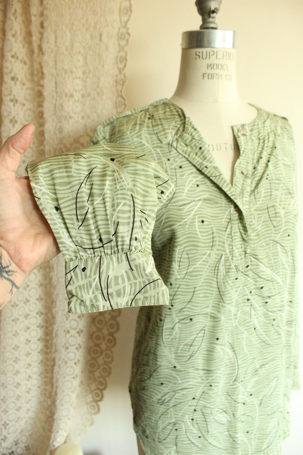 Vintage 1980s 1990s Notations Green and Black Tunic