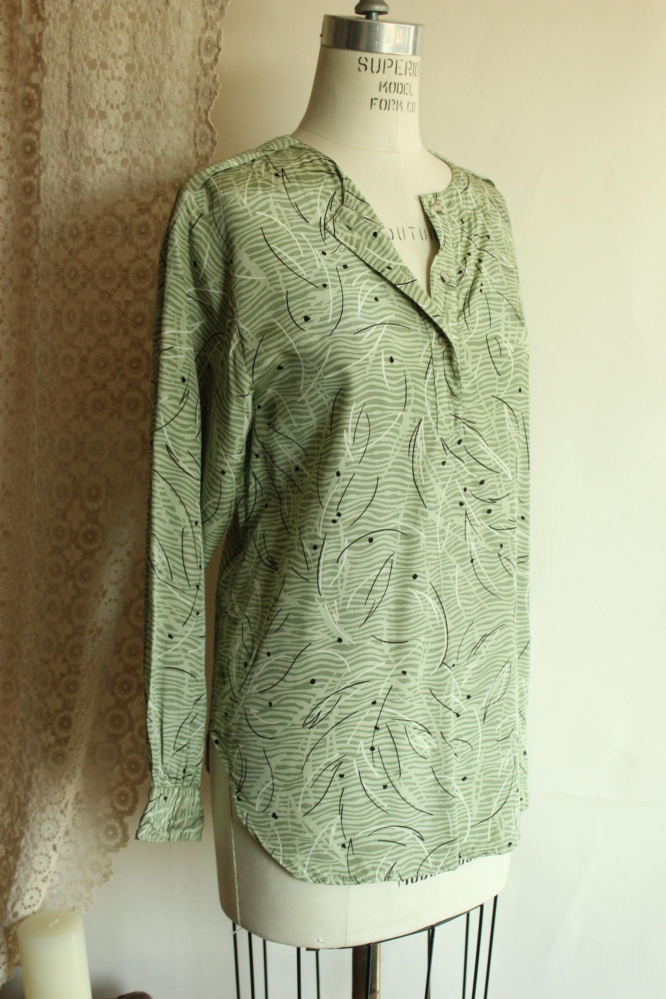 Vintage 1980s 1990s Notations Green and Black Tunic