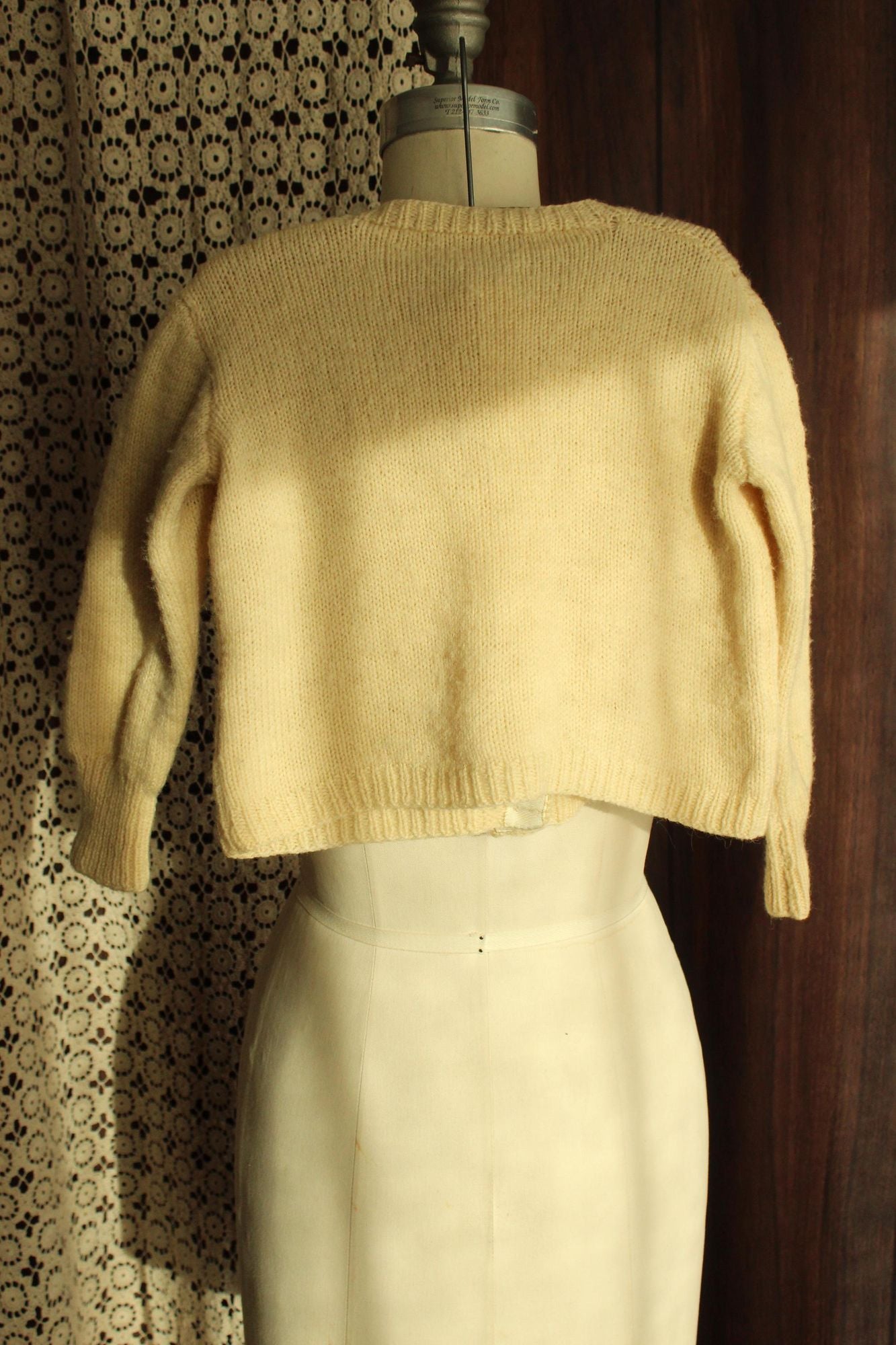 Vintage 1950s Ivory Wool Knit Baby Cardigan